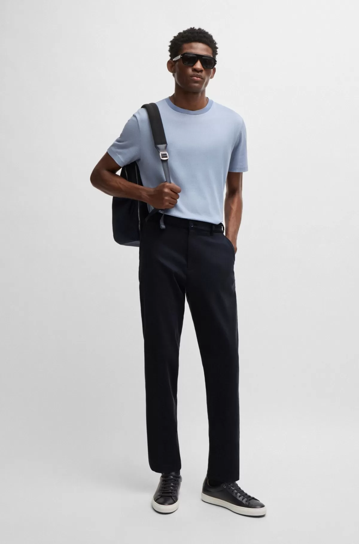 HUGO BOSS Bukser Med Almindelig Talje Og Tapered Fit I Twill Med Stræk Mørkeblå Outlet
