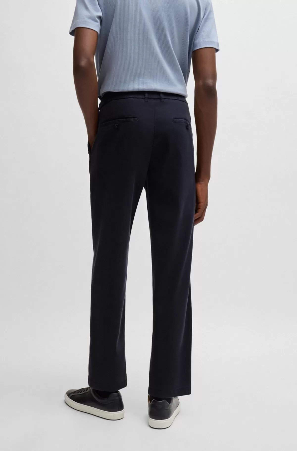 HUGO BOSS Bukser Med Almindelig Talje Og Tapered Fit I Twill Med Stræk Mørkeblå Outlet