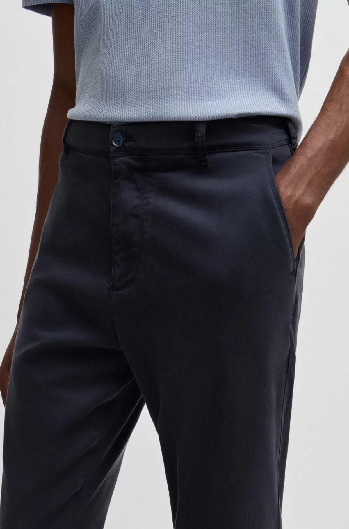 HUGO BOSS Bukser Med Almindelig Talje Og Tapered Fit I Twill Med Stræk Mørkeblå Outlet