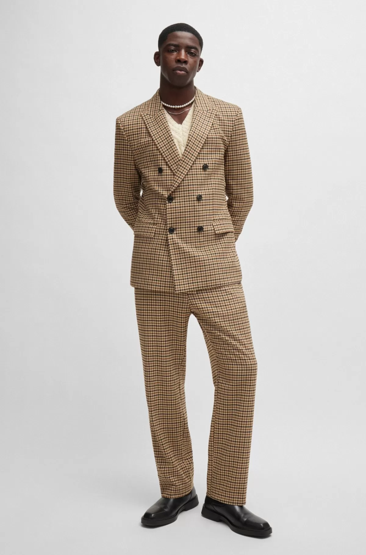 HUGO BOSS Bukser Med Et Moderne Fit I Materiale Med Stræk Og Hanefjedstern Mørkebrun Best Sale