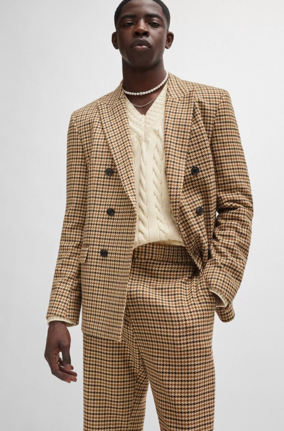 HUGO BOSS Bukser Med Et Moderne Fit I Materiale Med Stræk Og Hanefjedstern Mørkebrun Best Sale