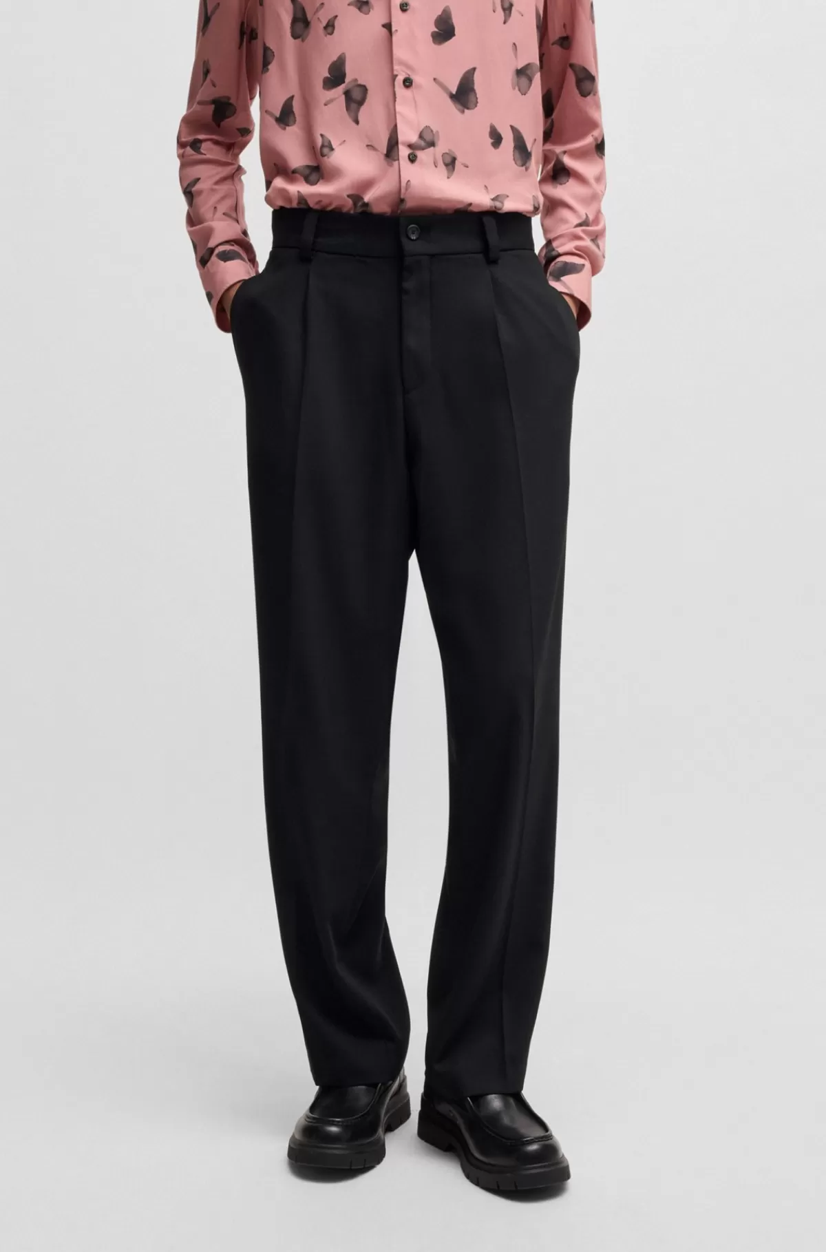 HUGO BOSS Bukser Med Et Moderne Fit I Twill Med Stræk Og Pressefold Foran Sort Cheap