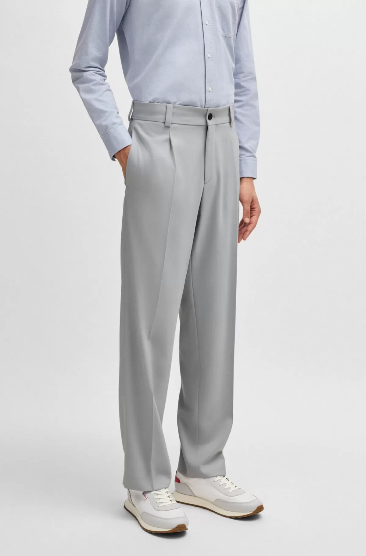 HUGO BOSS Bukser Med Et Moderne Fit I Twill Med Stræk Og Pressefold Foran Lysegrå Cheap