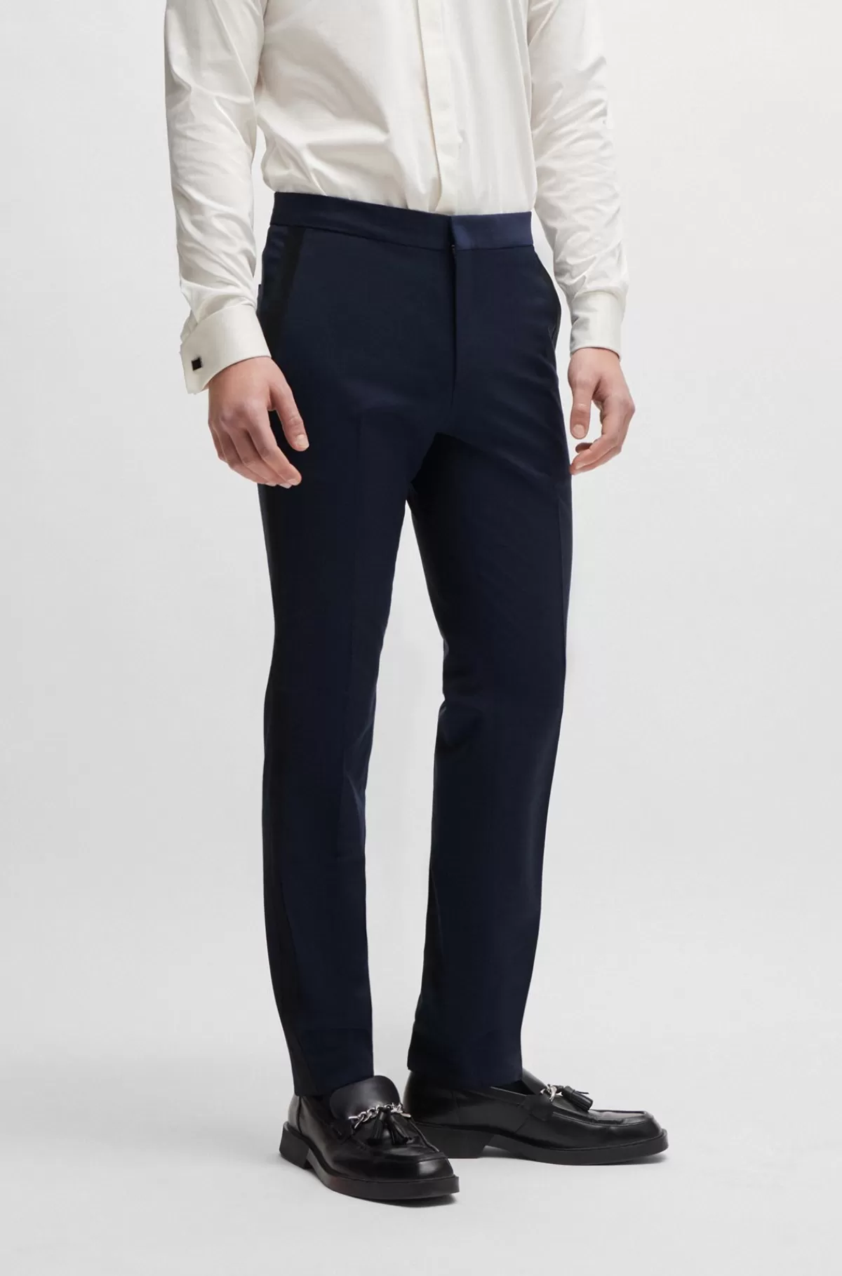 HUGO BOSS Bukser Med Extra Slim Fit I En Uldblanding Med Stræk Mørkeblå New