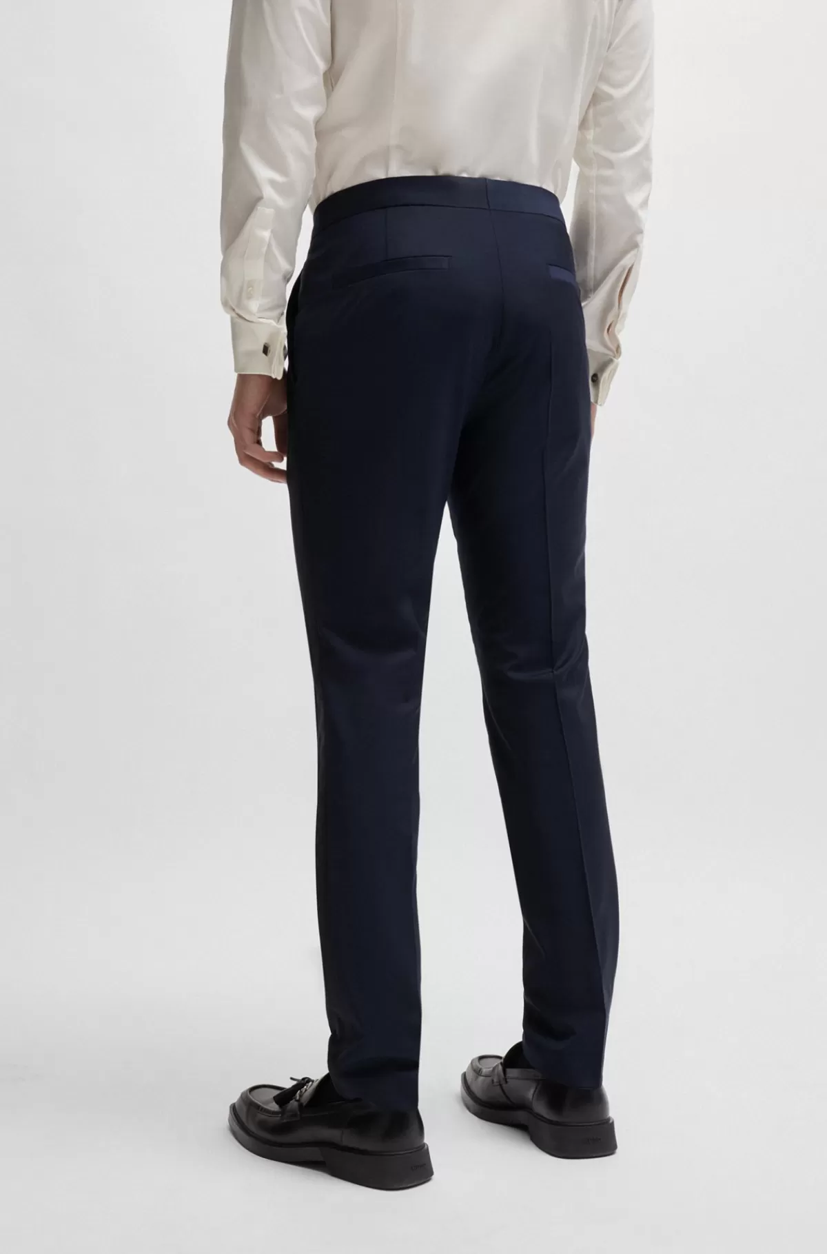 HUGO BOSS Bukser Med Extra Slim Fit I En Uldblanding Med Stræk Mørkeblå New