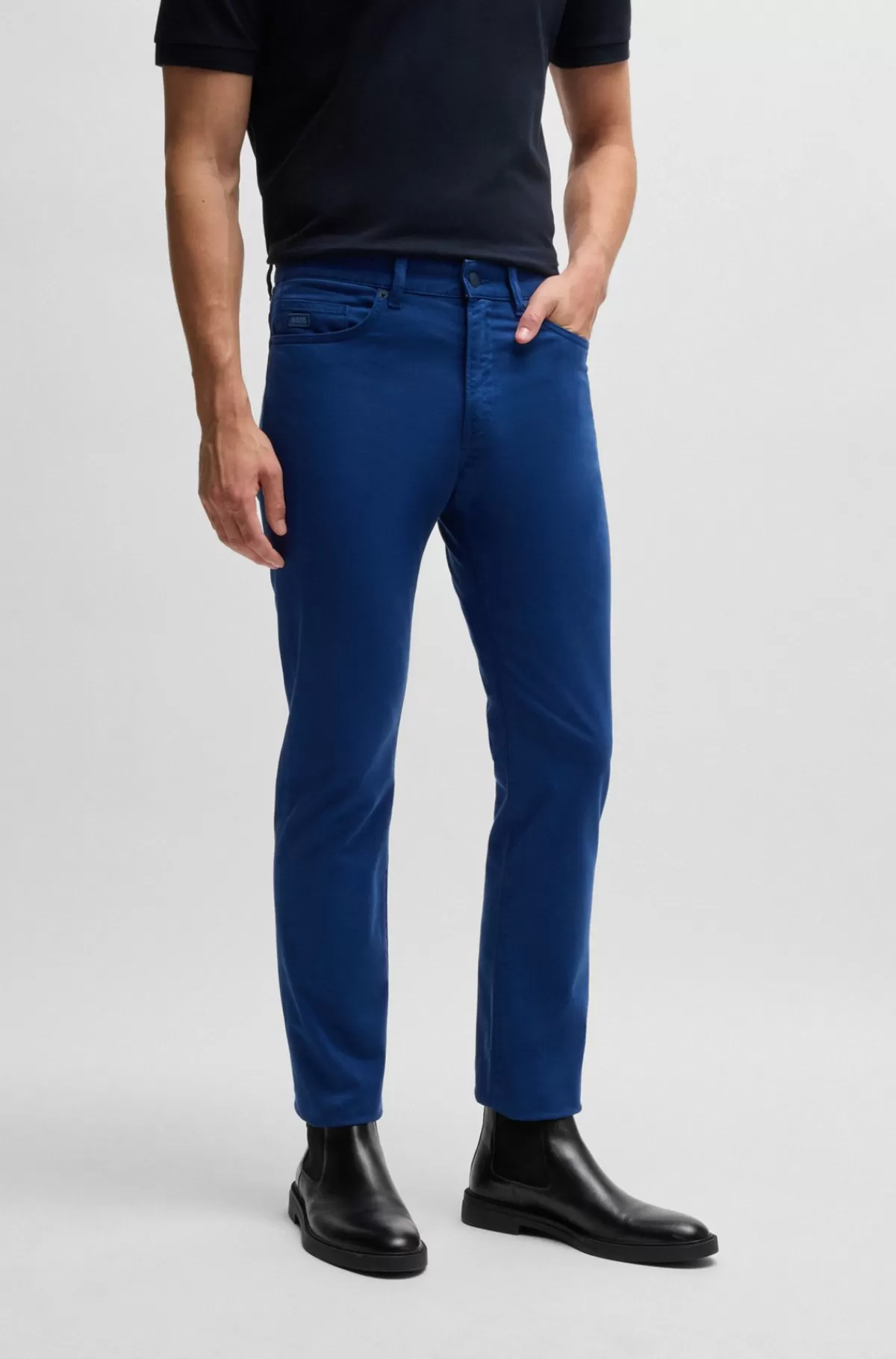 HUGO BOSS Bukser Med Garment-dyed Bomuldsgabardine Med Stræk Lyseblå Outlet