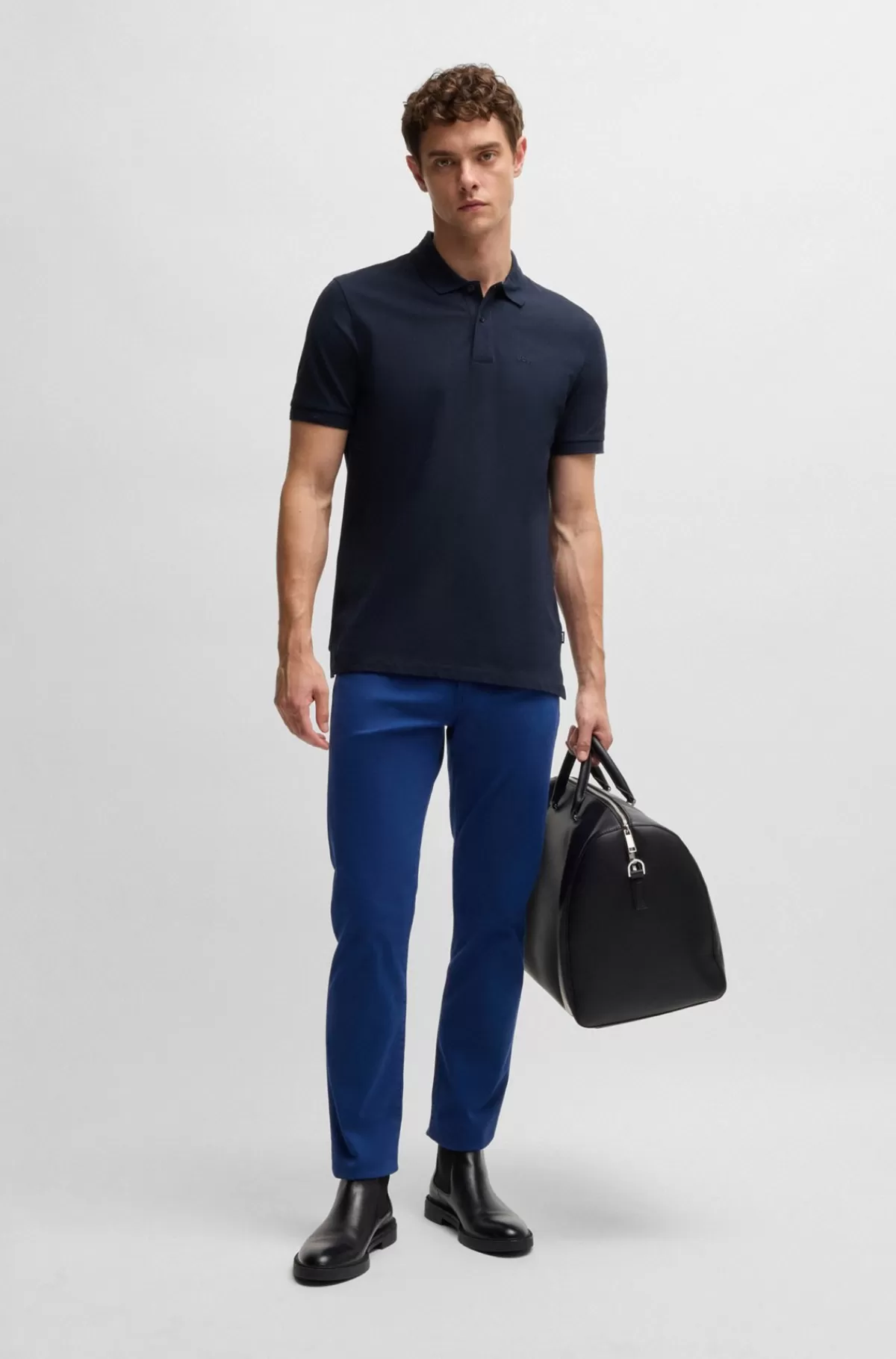 HUGO BOSS Bukser Med Garment-dyed Bomuldsgabardine Med Stræk Lyseblå Outlet