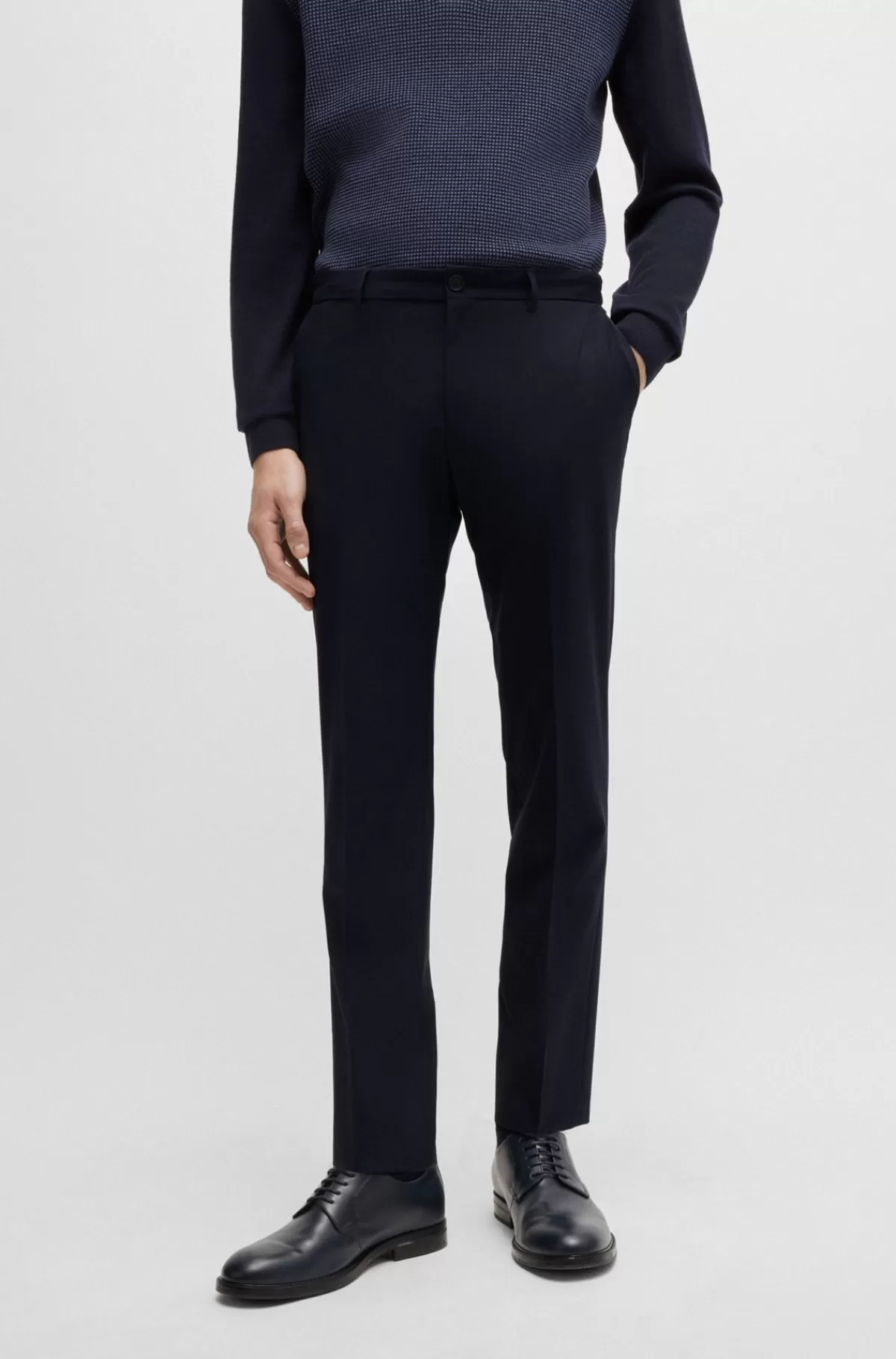 HUGO BOSS Bukser Med Moderne Fit I Performance-stof Af Uldblanding Med Stræk Mørkeblå Hot