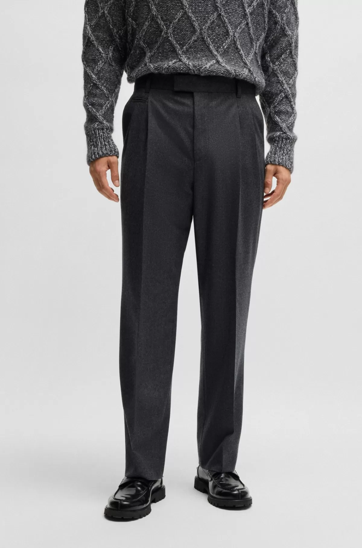HUGO BOSS Bukser Med Regular Fit Af Let Ny Uld Grå Store