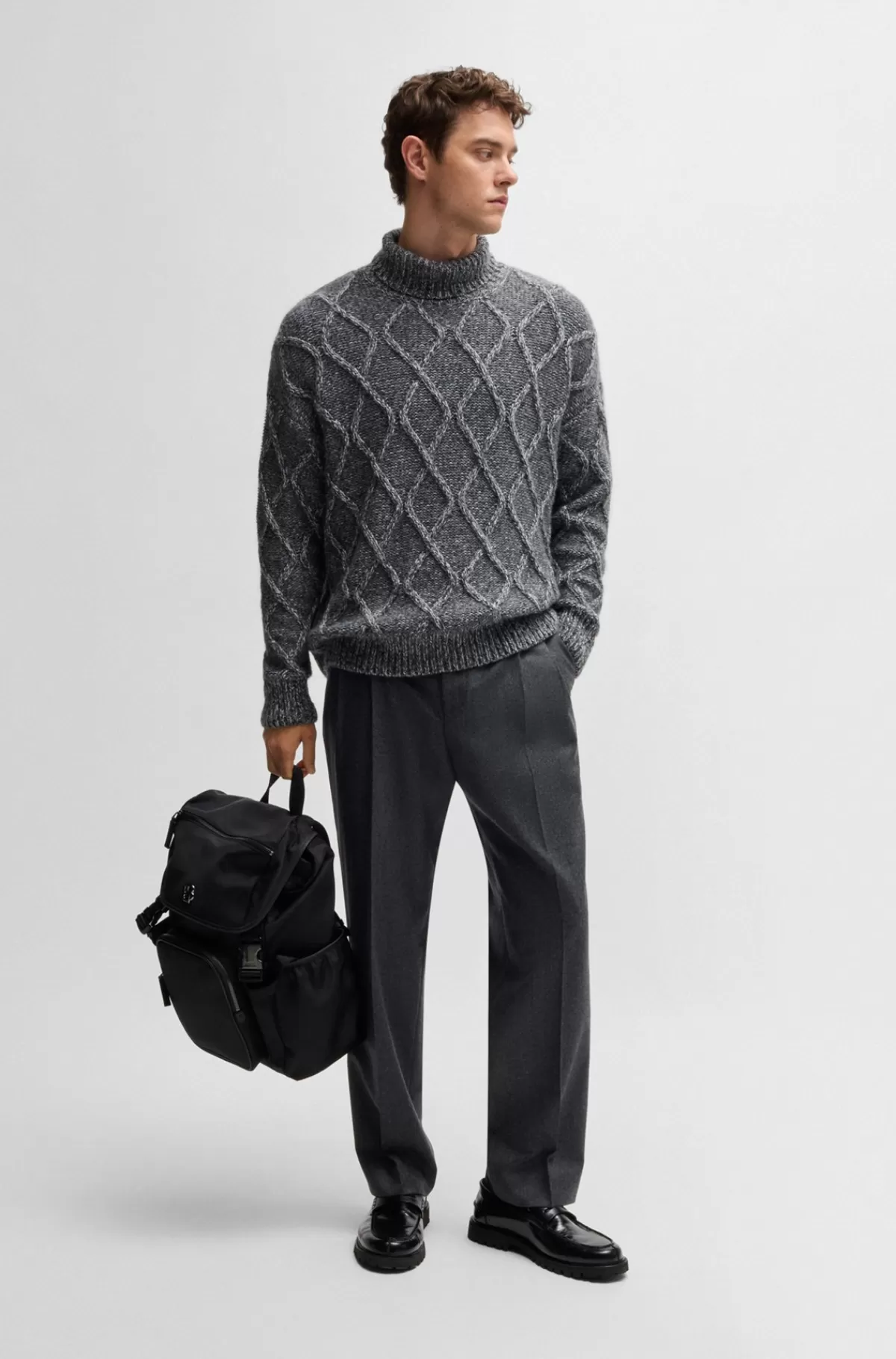 HUGO BOSS Bukser Med Regular Fit Af Let Ny Uld Grå Store