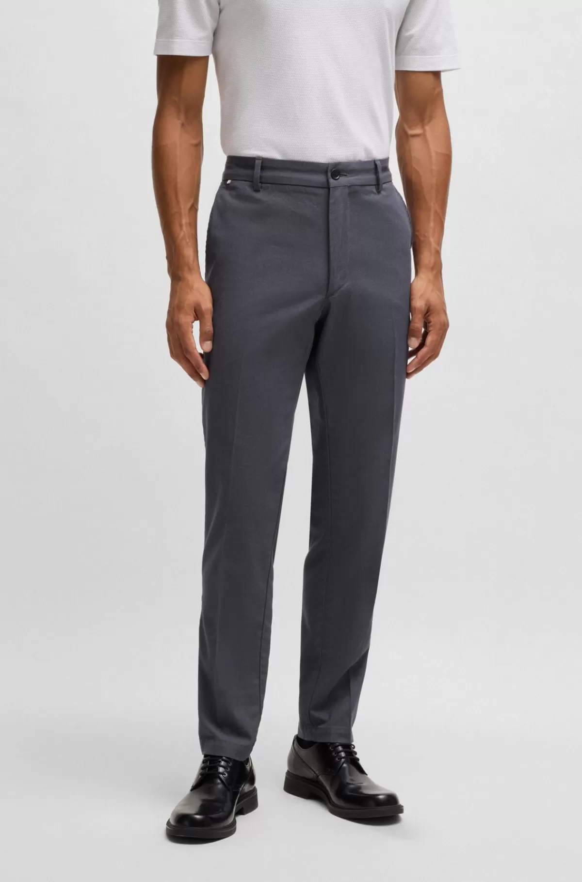 HUGO BOSS Bukser Med Regular Fit I Bomuld Med Stræk Og Mikromønster Mørkeblå Best
