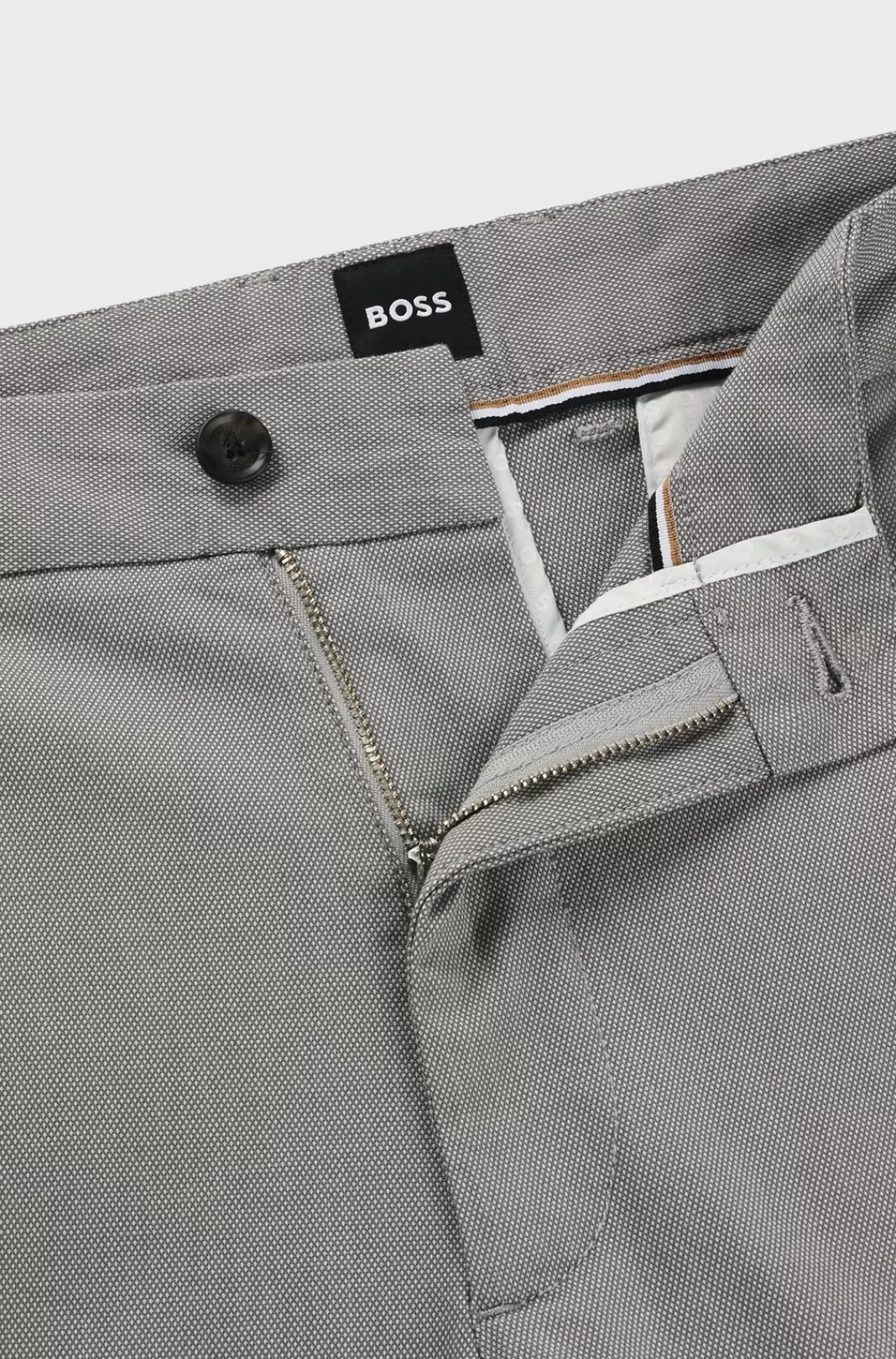 HUGO BOSS Bukser Med Regular Fit I Bomuld Med Stræk Og Mikromønster Mørkegrå Store