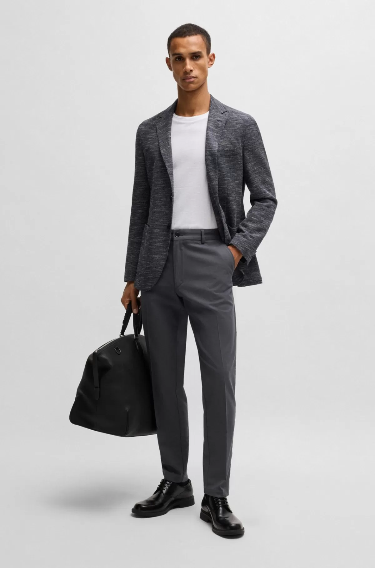 HUGO BOSS Bukser Med Regular Fit I Bomuld Med Stræk Og Mikromønster Mørkeblå Best