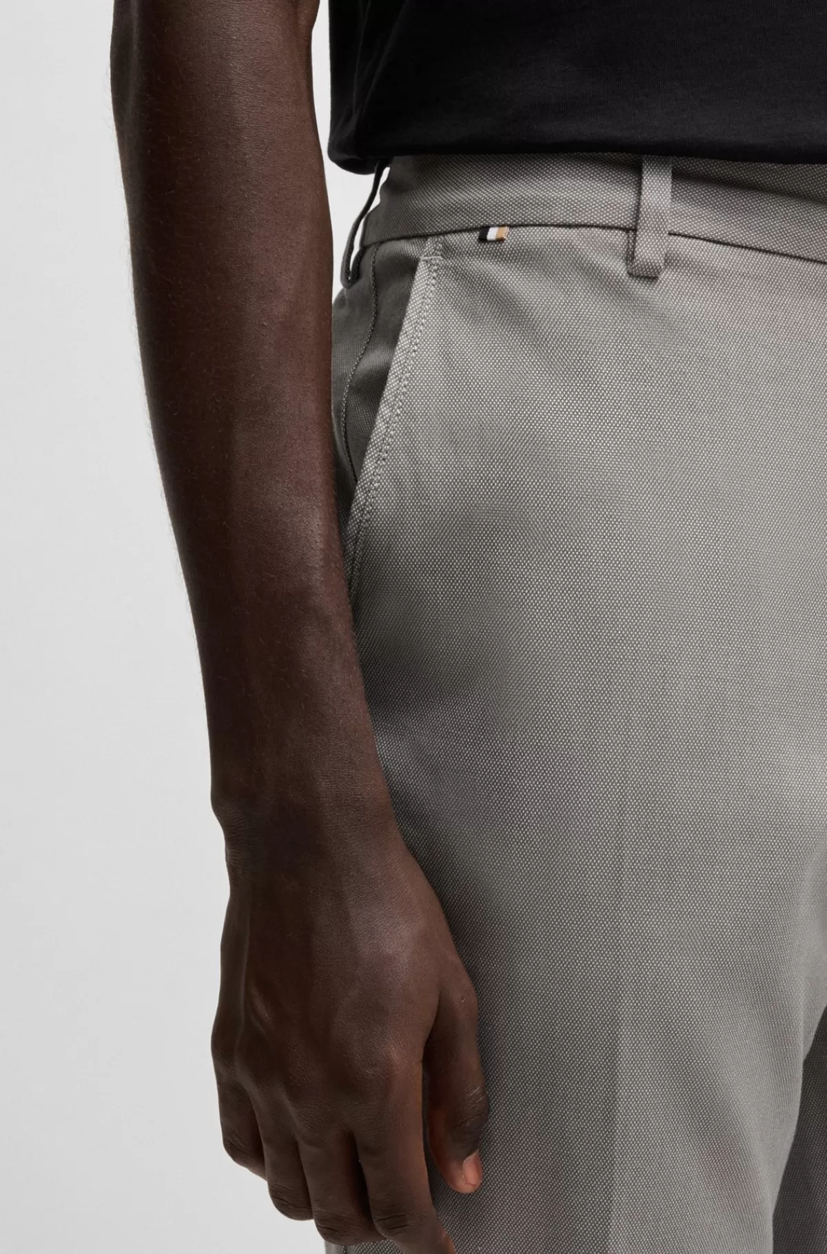 HUGO BOSS Bukser Med Regular Fit I Bomuld Med Stræk Og Mikromønster Mørkegrå Store