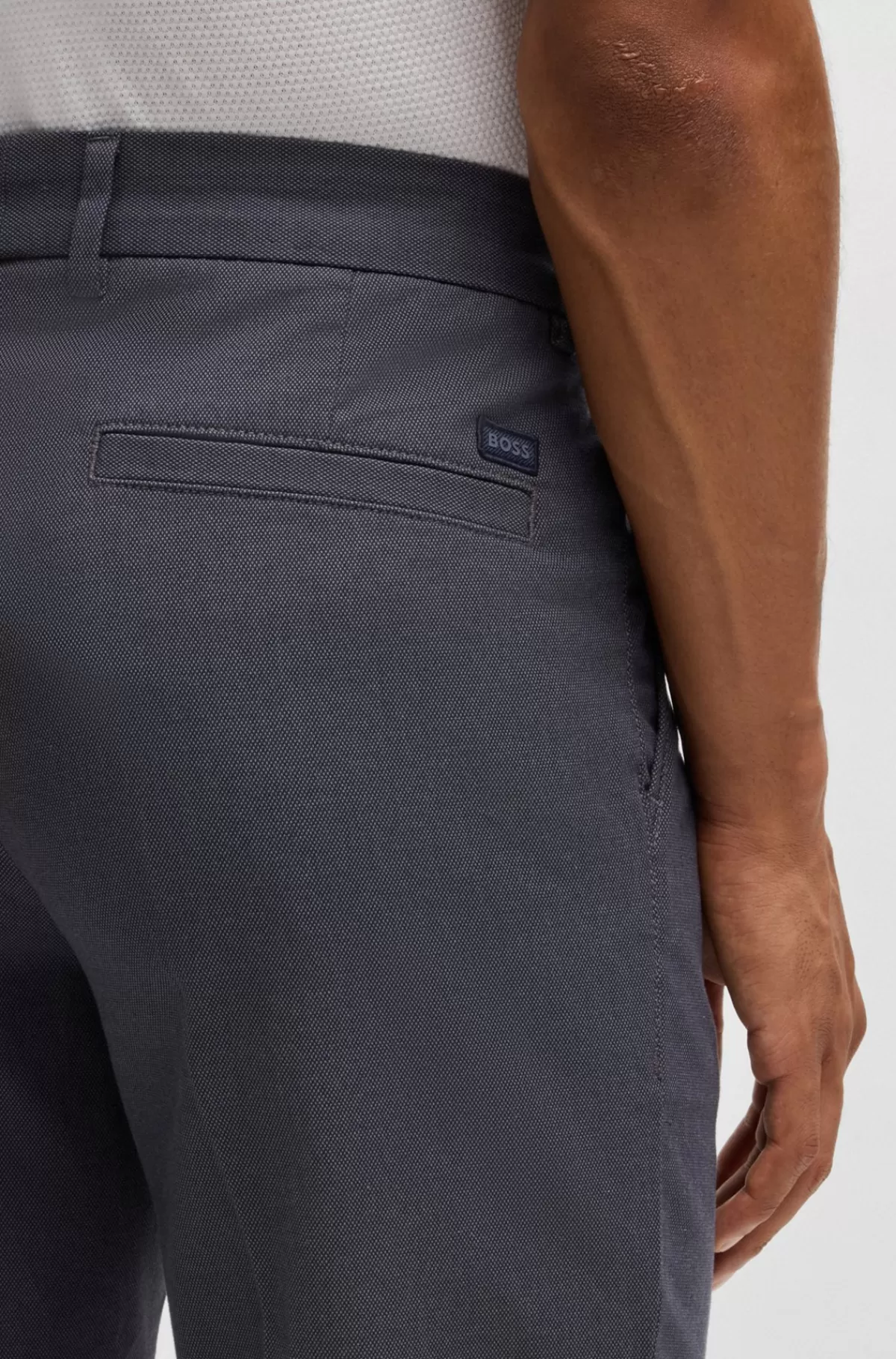 HUGO BOSS Bukser Med Regular Fit I Bomuld Med Stræk Og Mikromønster Mørkeblå Best