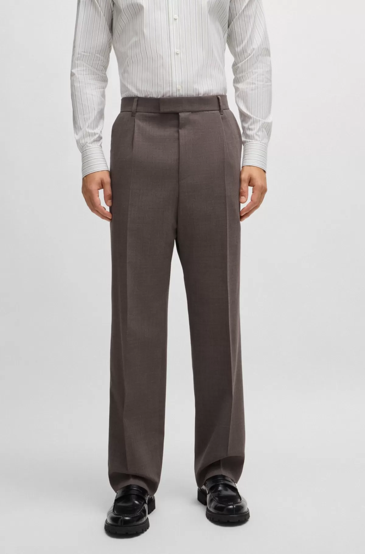 HUGO BOSS Bukser Med Regular Fit I Meleret Ny Uld Lysebrun Online