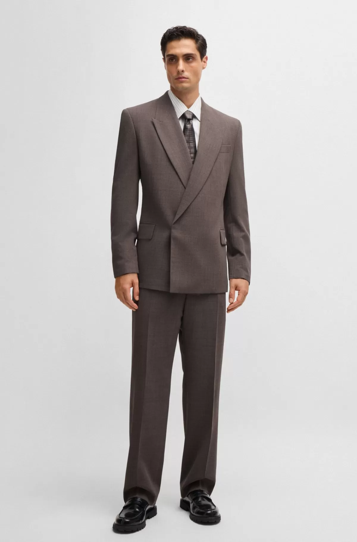 HUGO BOSS Bukser Med Regular Fit I Meleret Ny Uld Lysebrun Online
