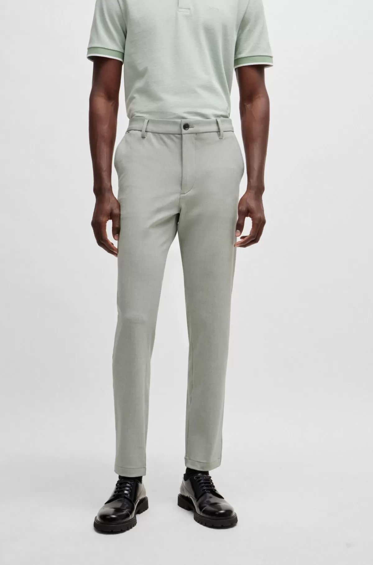 HUGO BOSS Bukser Med Regular Fit I Meleret Panama Med Stræk Lysegrøn Best
