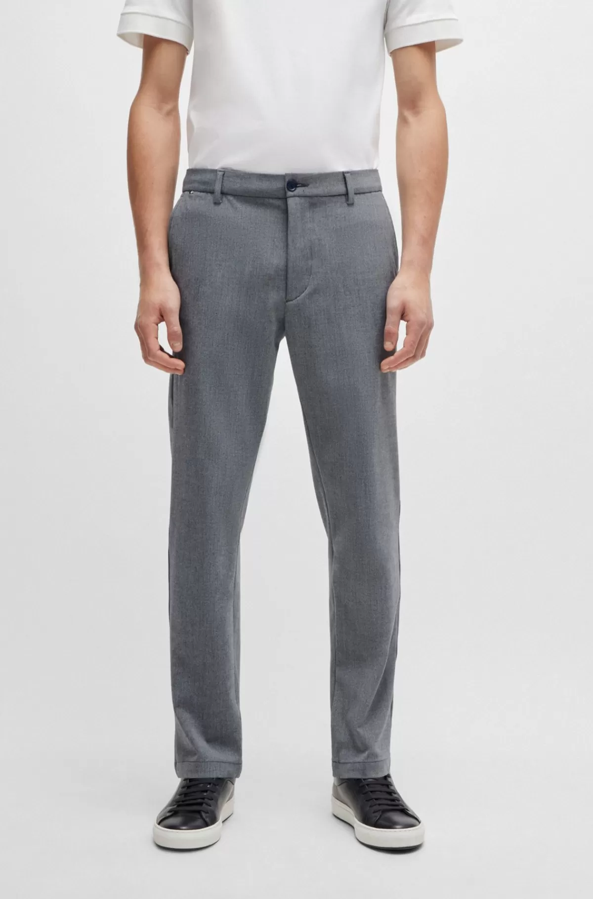 HUGO BOSS Bukser Med Regular Fit I Meleret Panama Med Stræk Lyseblå Store