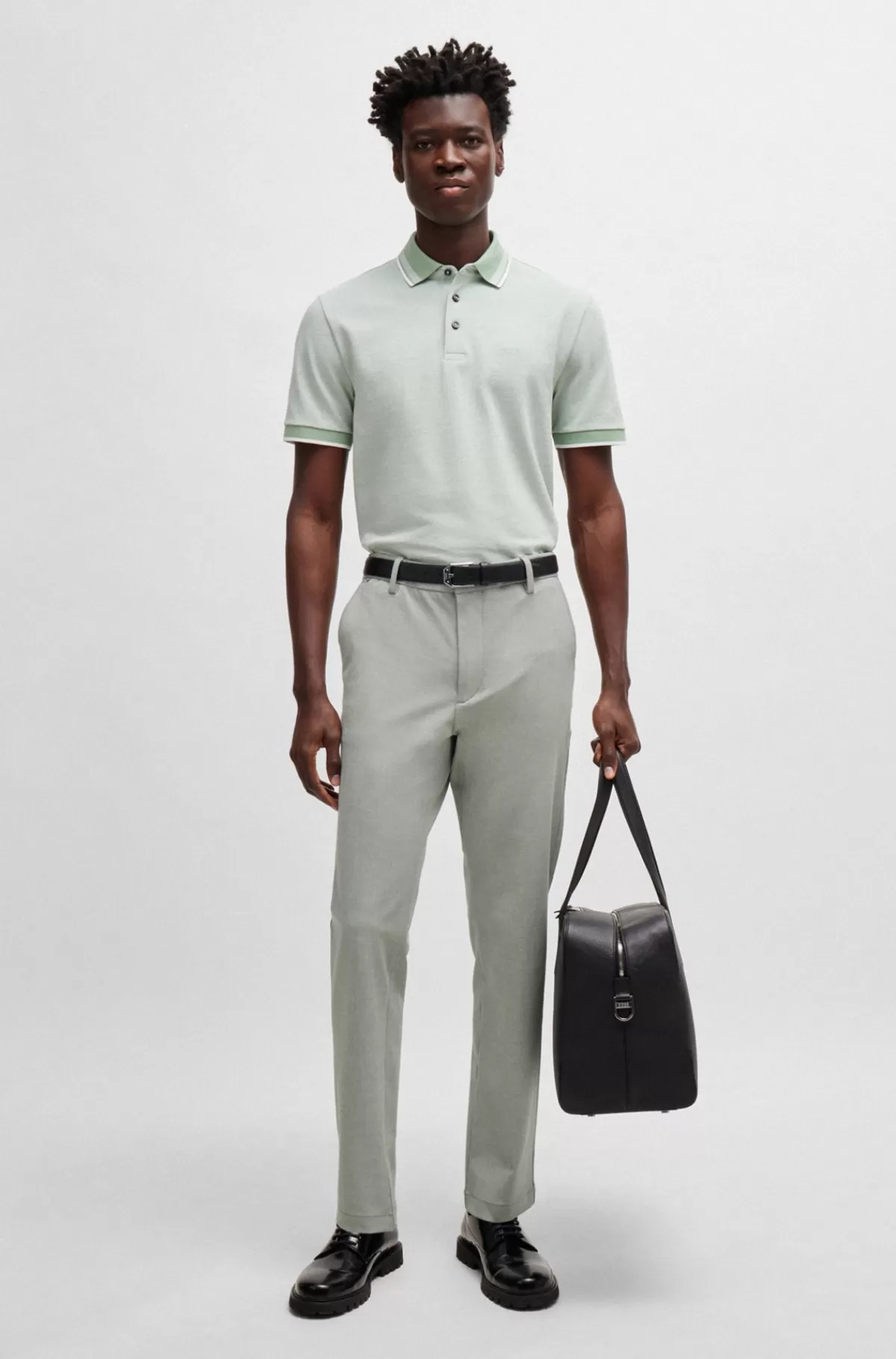 HUGO BOSS Bukser Med Regular Fit I Meleret Panama Med Stræk Lysegrøn Best
