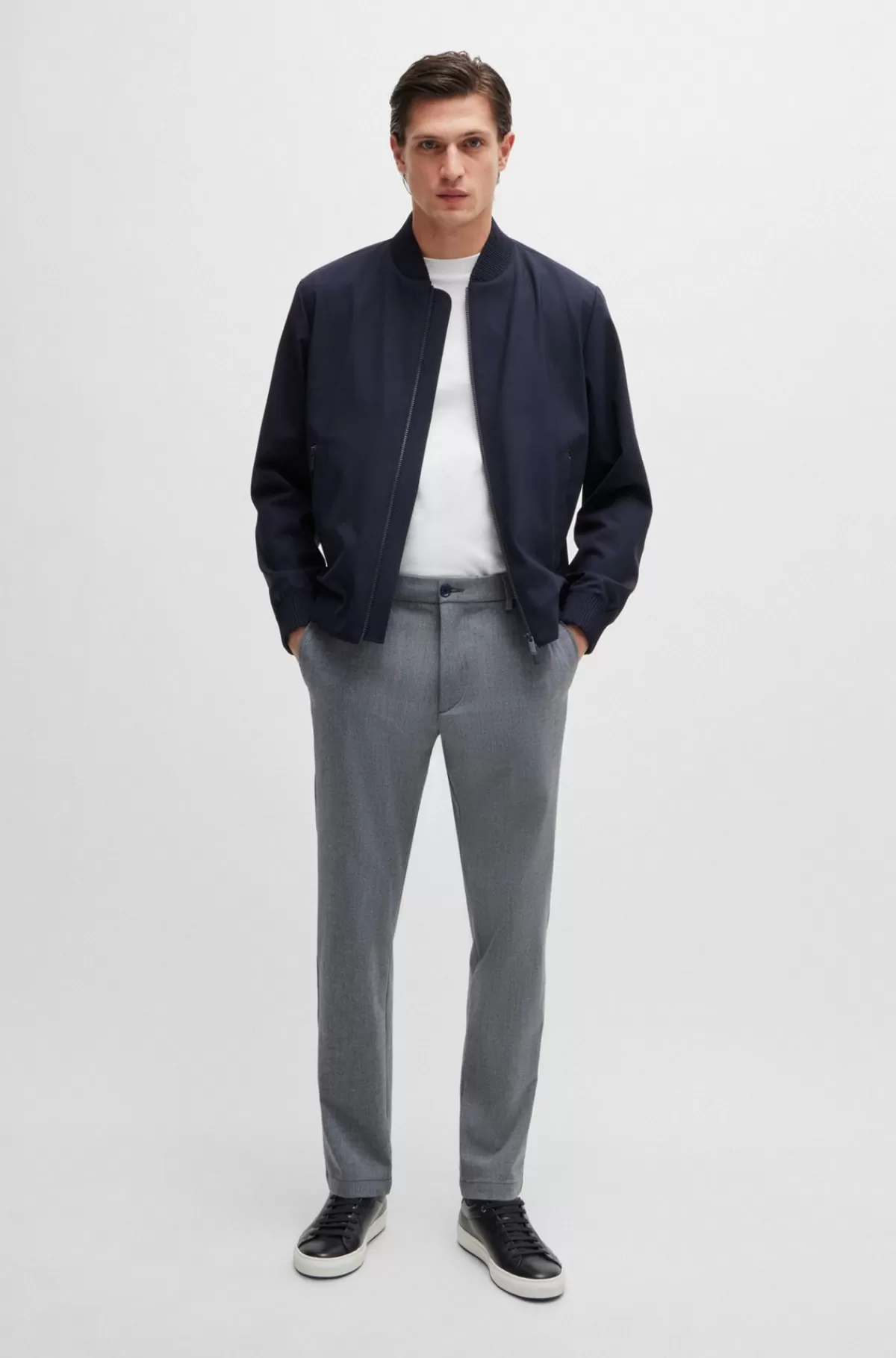 HUGO BOSS Bukser Med Regular Fit I Meleret Panama Med Stræk Lyseblå Store