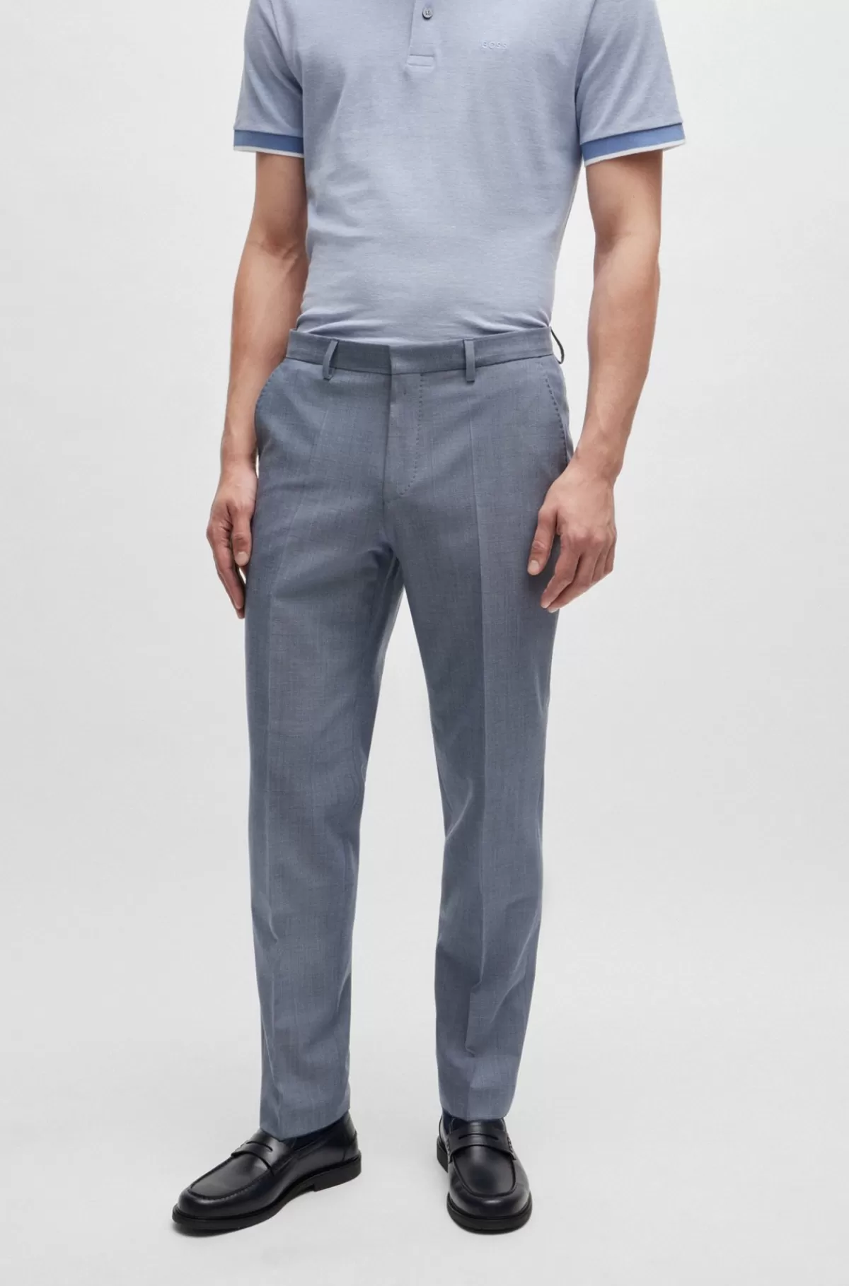 HUGO BOSS Bukser Med Regular Fit I Mikromønstret Stof Med Stræk Blå Outlet