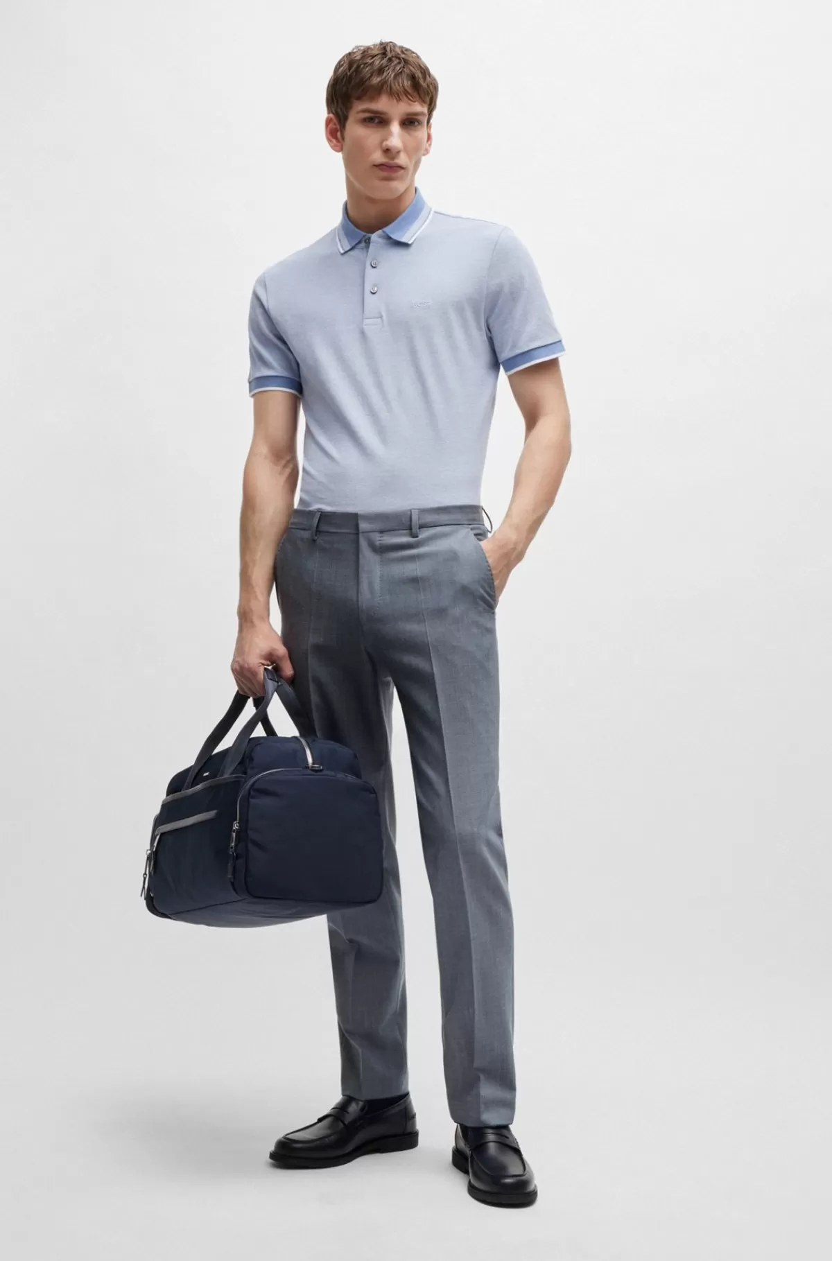 HUGO BOSS Bukser Med Regular Fit I Mikromønstret Stof Med Stræk Blå Outlet