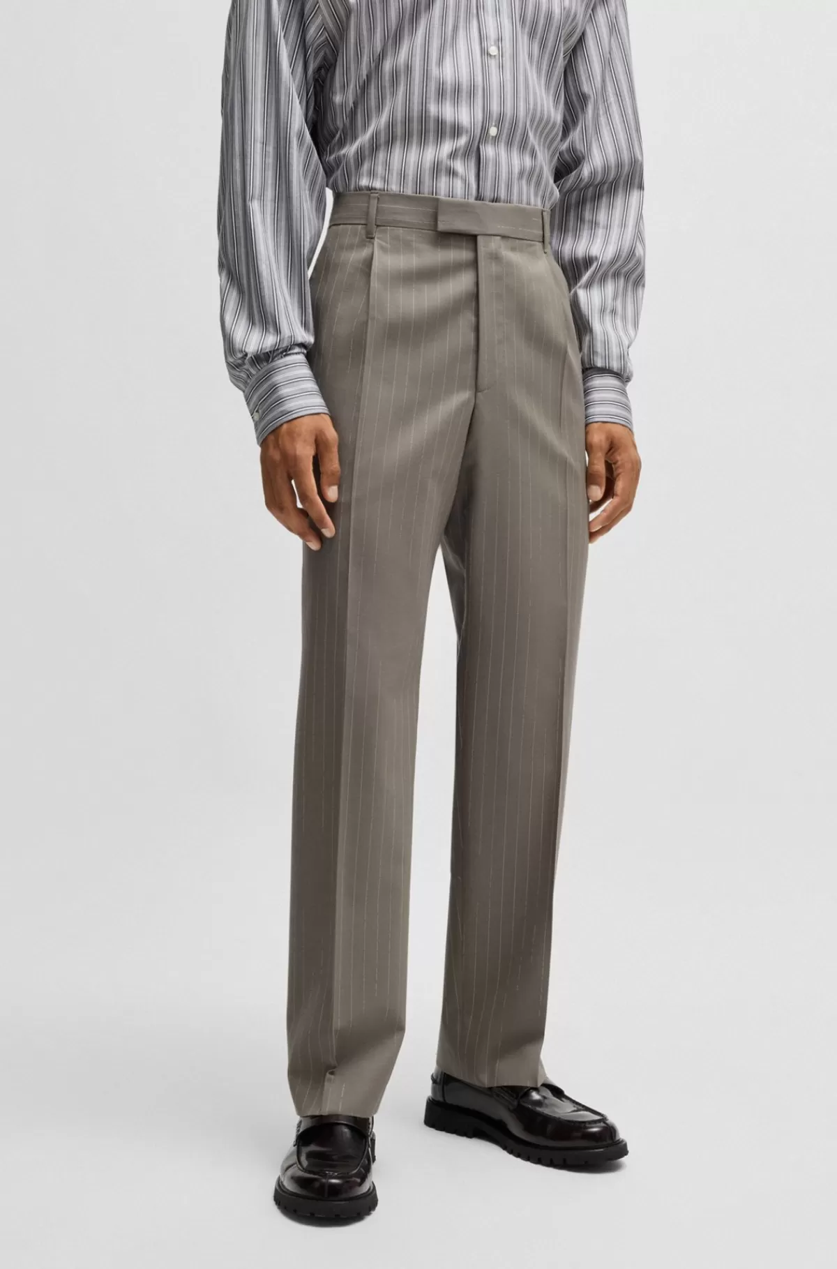 HUGO BOSS Bukser Med Regular Fit I Nålestribet Ny Uld Grå Outlet