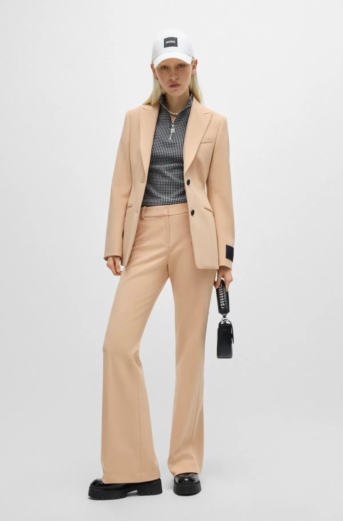 HUGO BOSS Bukser Med Regular Fit I Stof Med Stræk Og Bootcut-ben Lys beige Clearance