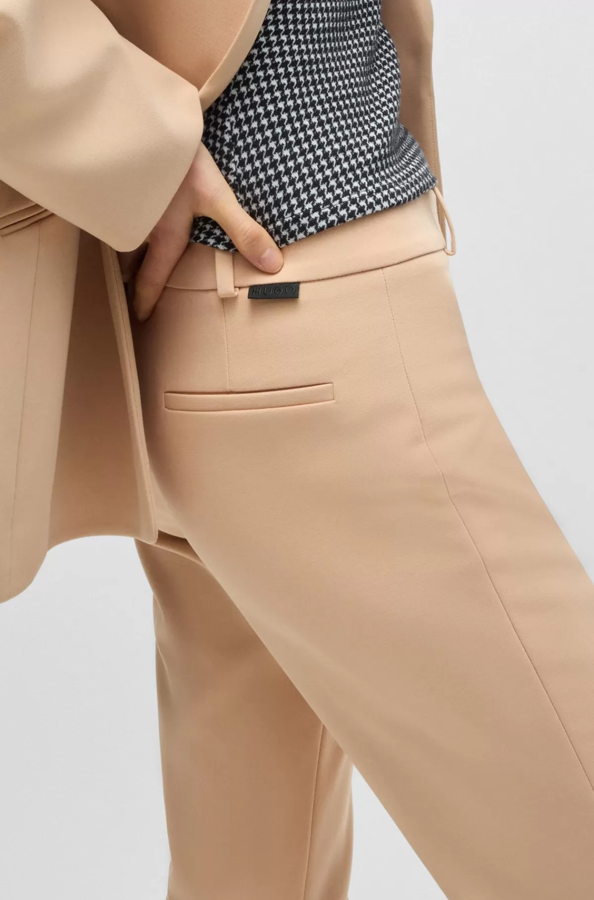 HUGO BOSS Bukser Med Regular Fit I Stof Med Stræk Og Bootcut-ben Lys beige Clearance