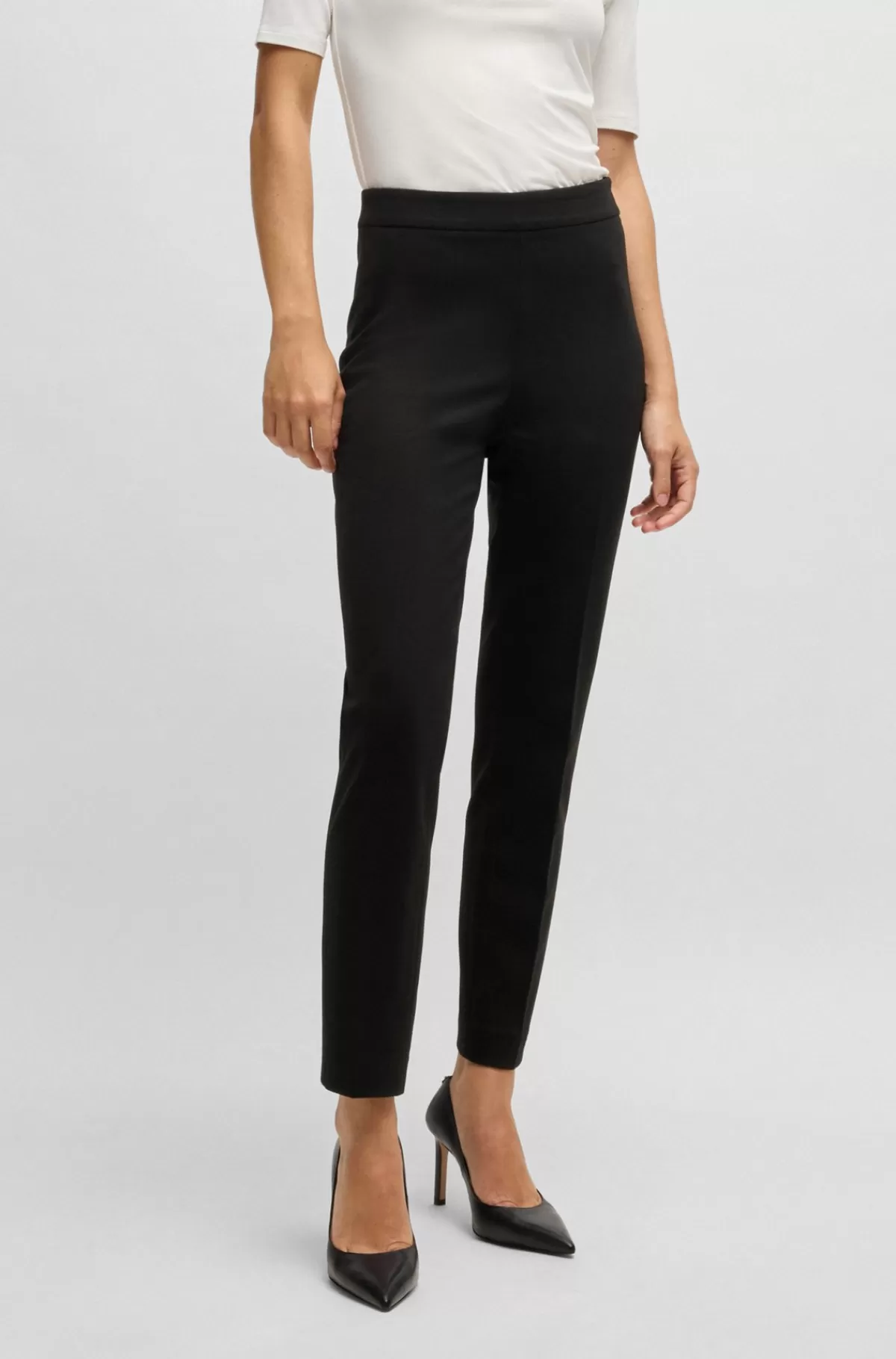 HUGO BOSS Bukser Med Regular Fit I Stof Med Stræk Og Tapered Ben Sort Sale