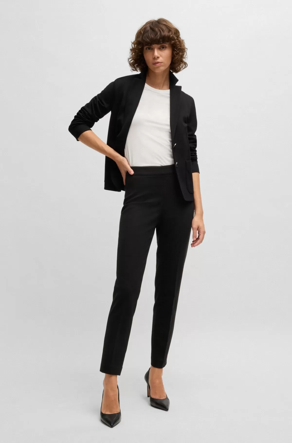 HUGO BOSS Bukser Med Regular Fit I Stof Med Stræk Og Tapered Ben Sort Sale