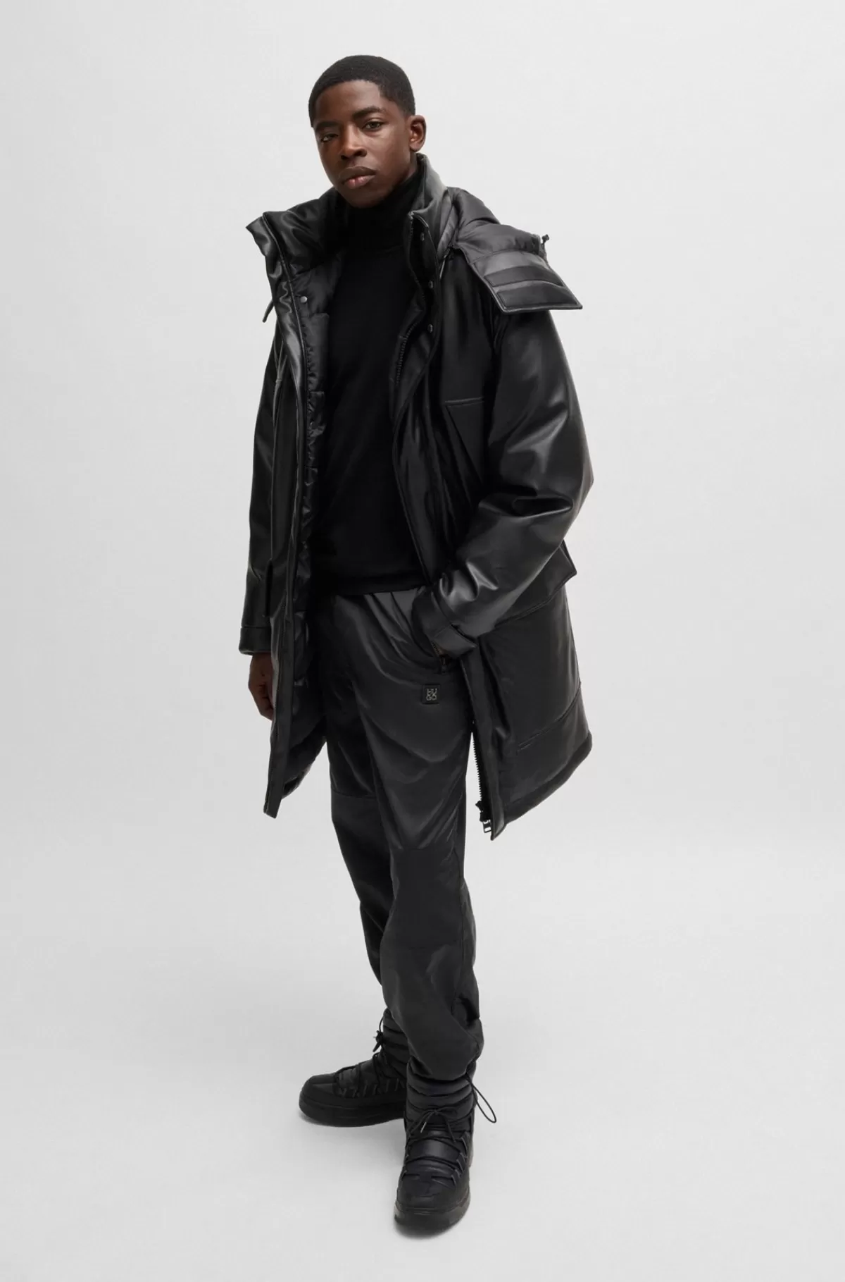 HUGO BOSS Bukser Med Regular Fit I Vandskyende Satin Sort Discount