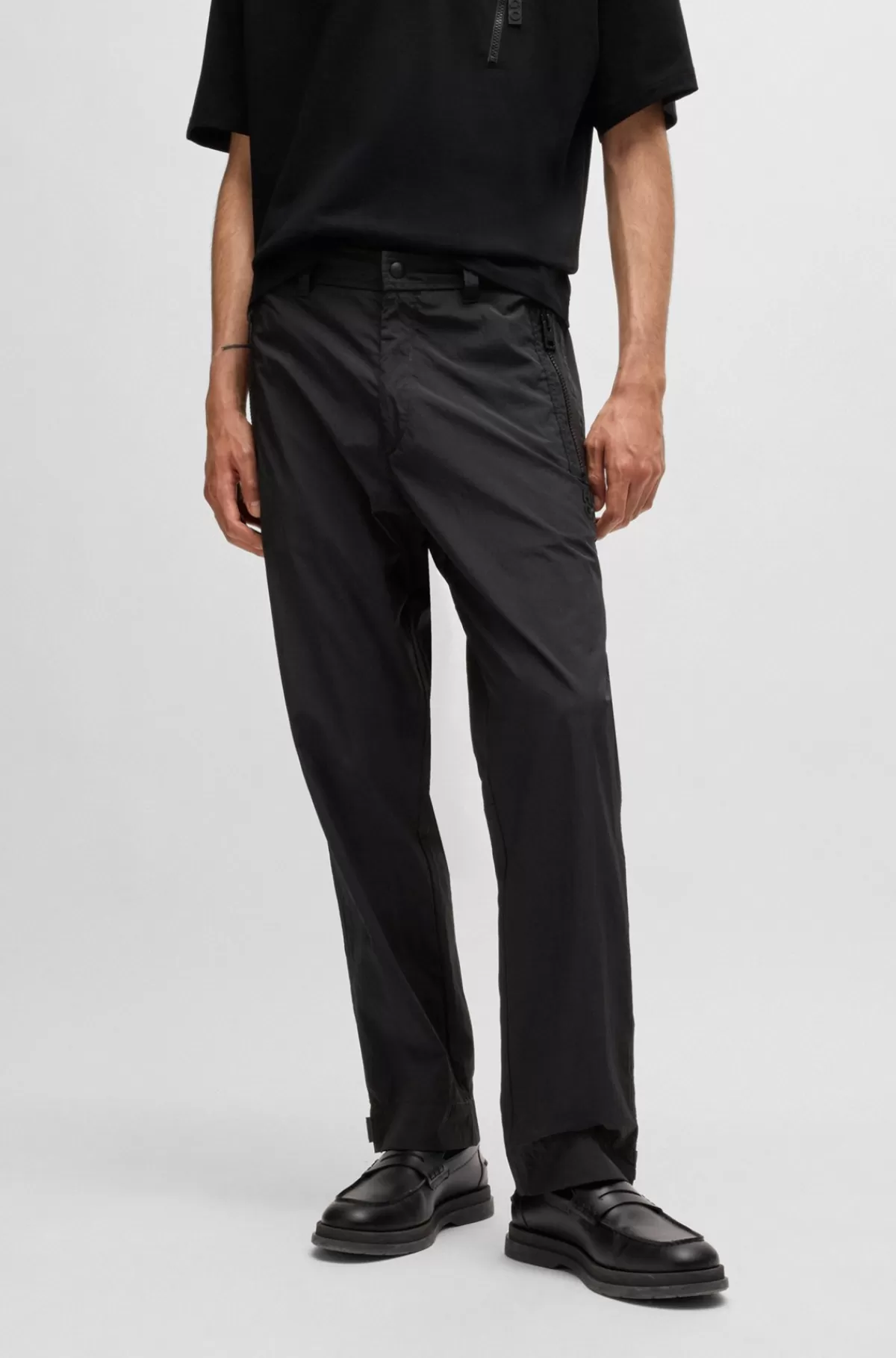 HUGO BOSS Bukser Med Regular Fit I Vandskyende Stof Sort Sale