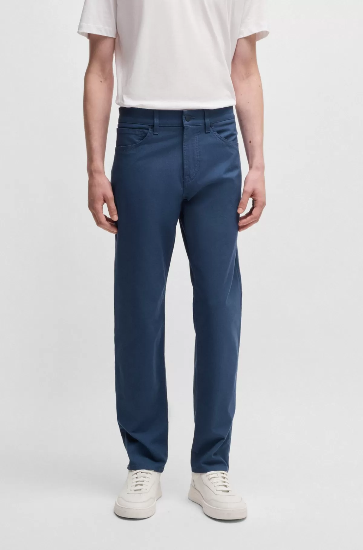 HUGO BOSS Bukser Med Regular Fit Og Almindelig Talje I Dobby Med Stræk Mørkeblå Cheap