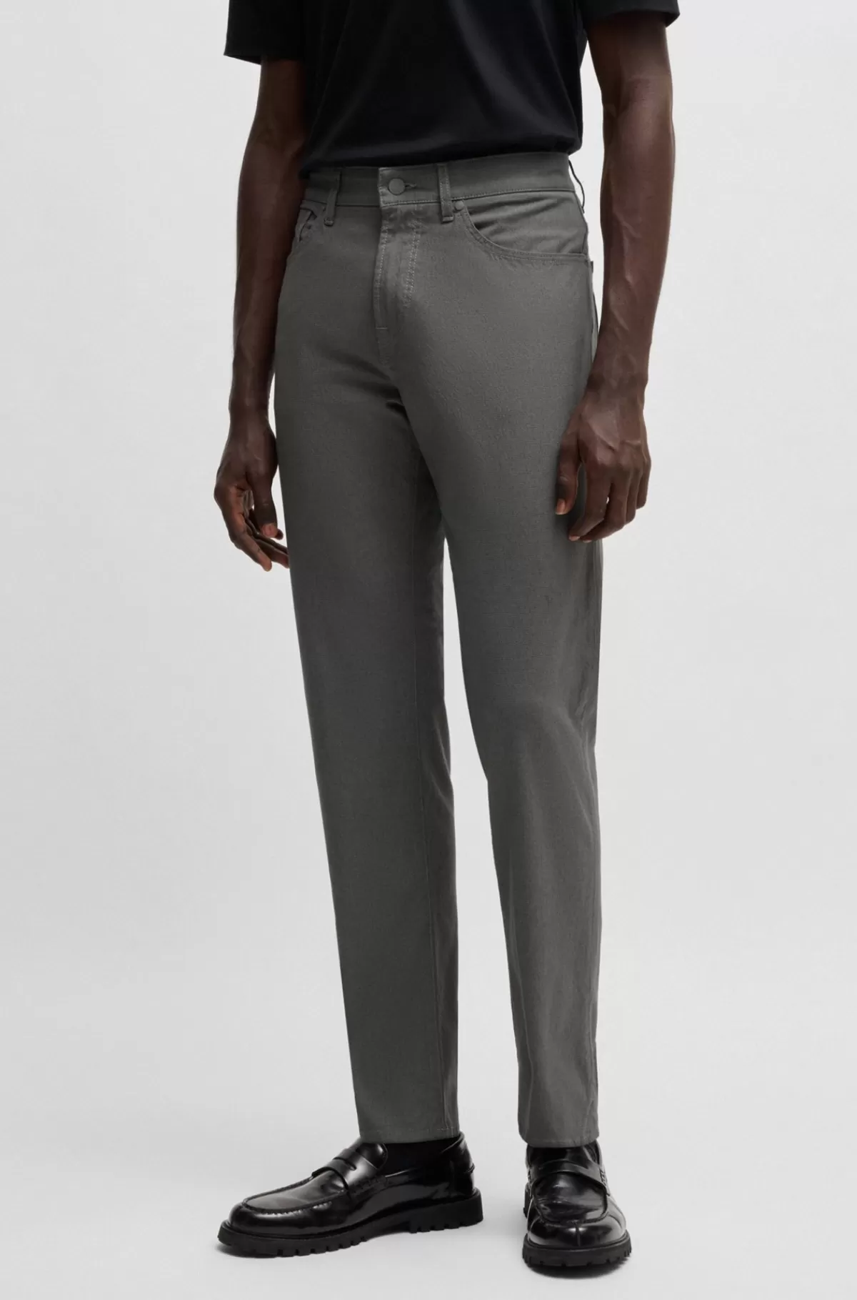 HUGO BOSS Bukser Med Regular Fit Og Almindelig Talje I Dobby Med Stræk Mørkegrå Store