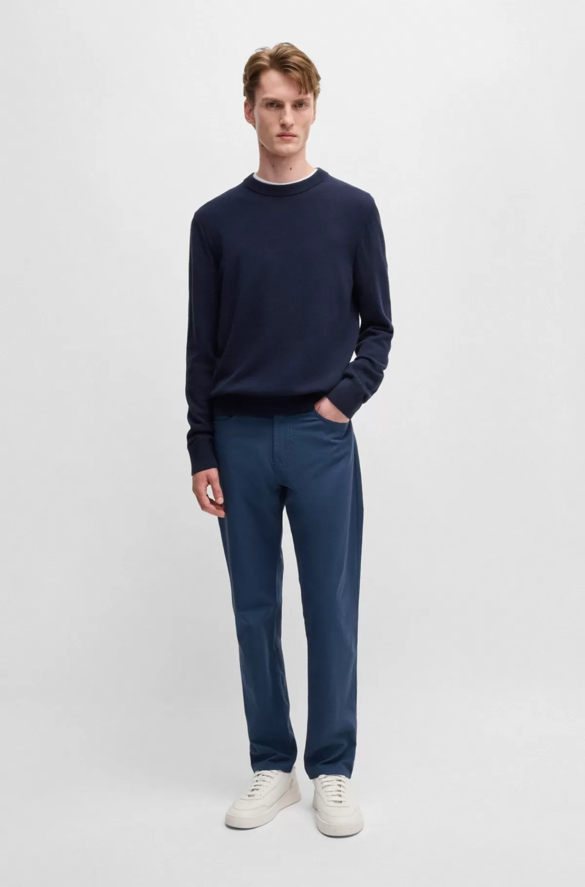 HUGO BOSS Bukser Med Regular Fit Og Almindelig Talje I Dobby Med Stræk Mørkeblå Cheap