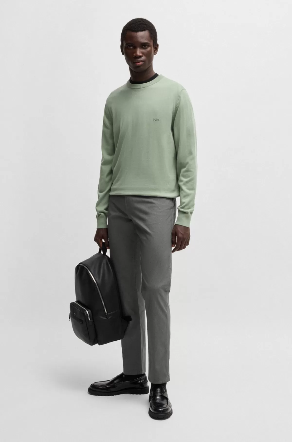 HUGO BOSS Bukser Med Regular Fit Og Almindelig Talje I Dobby Med Stræk Mørkegrå Store