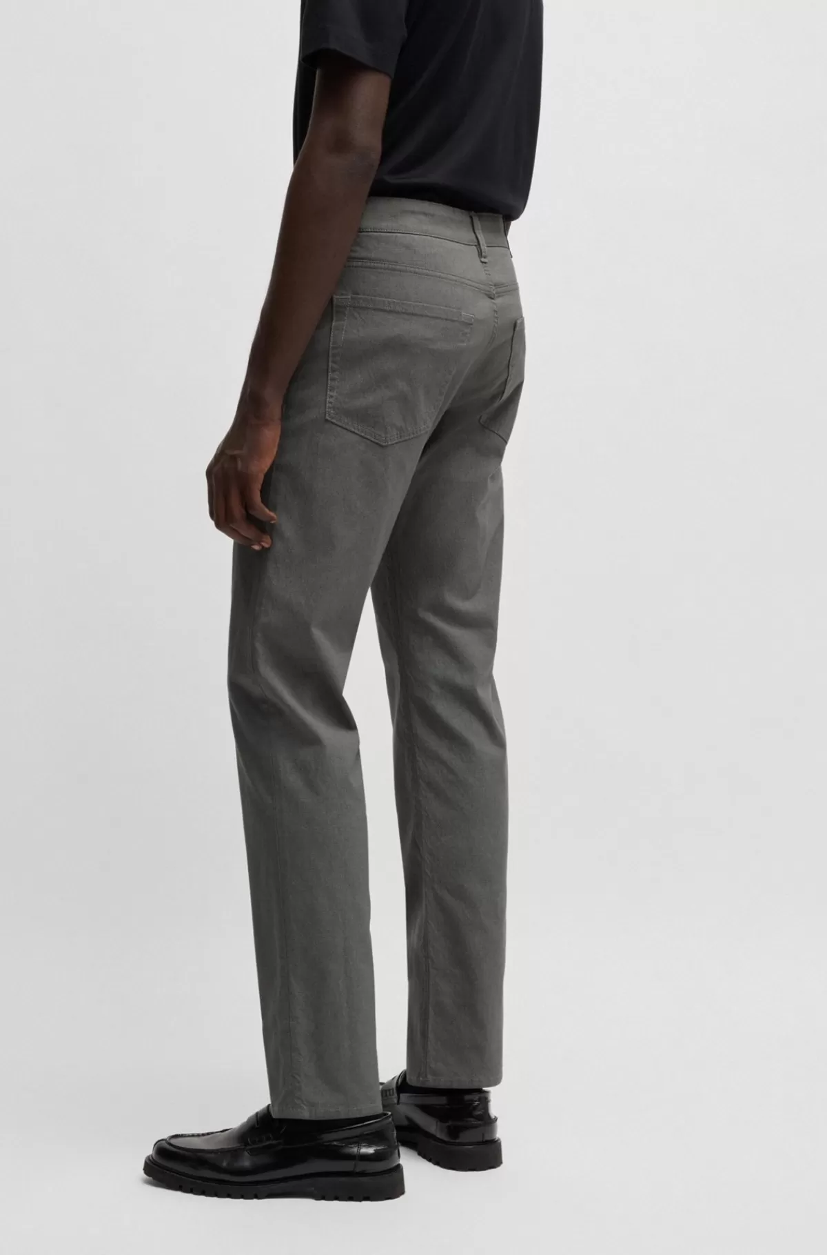 HUGO BOSS Bukser Med Regular Fit Og Almindelig Talje I Dobby Med Stræk Mørkegrå Store