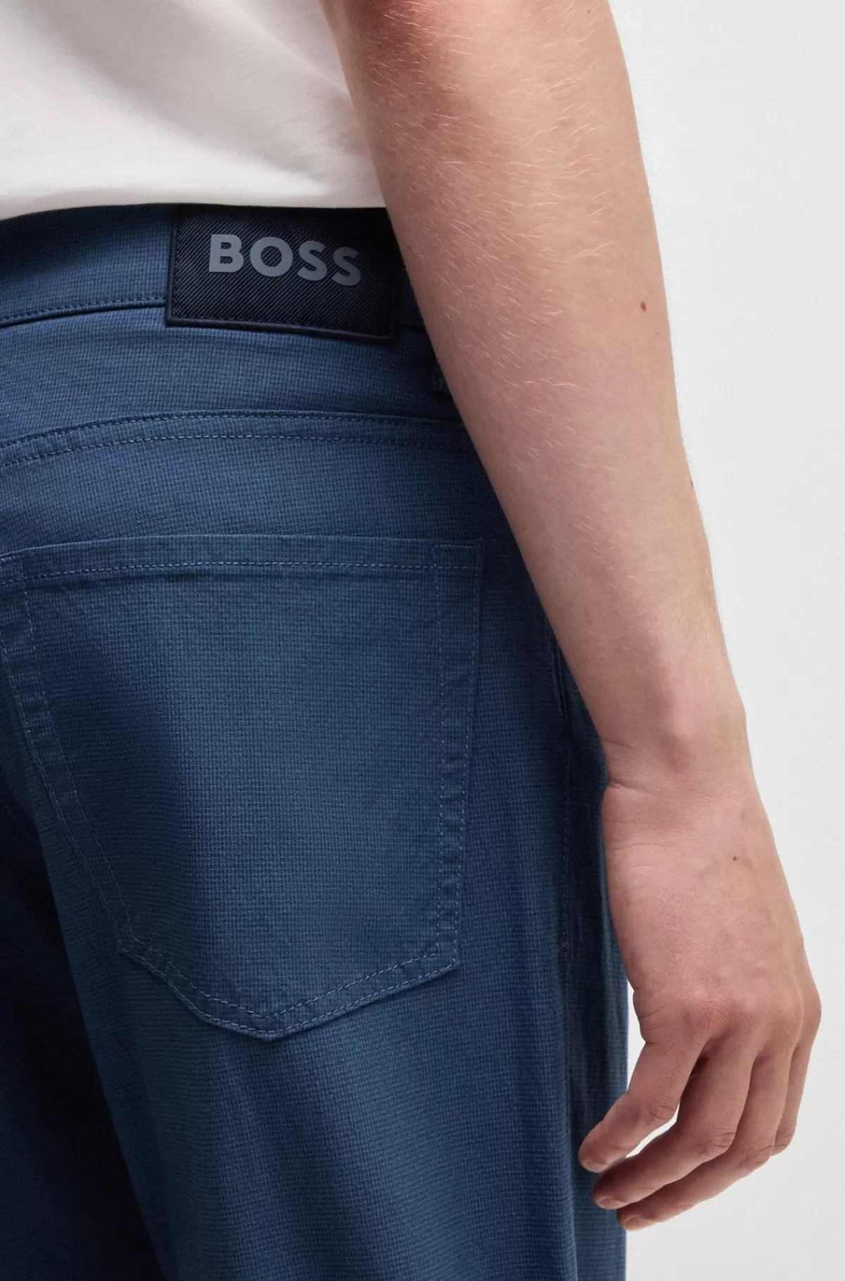HUGO BOSS Bukser Med Regular Fit Og Almindelig Talje I Dobby Med Stræk Mørkeblå Cheap