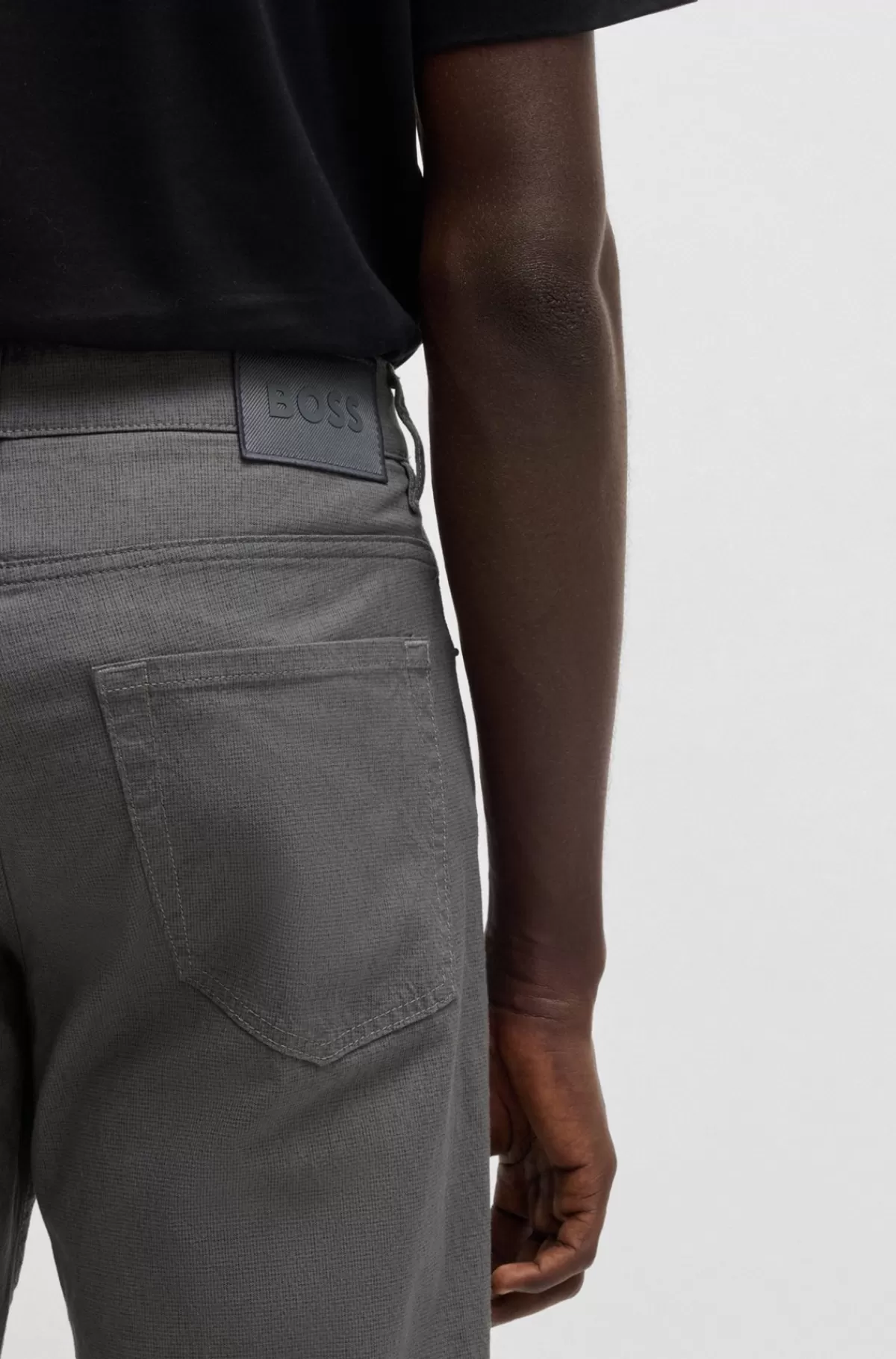 HUGO BOSS Bukser Med Regular Fit Og Almindelig Talje I Dobby Med Stræk Mørkegrå Store