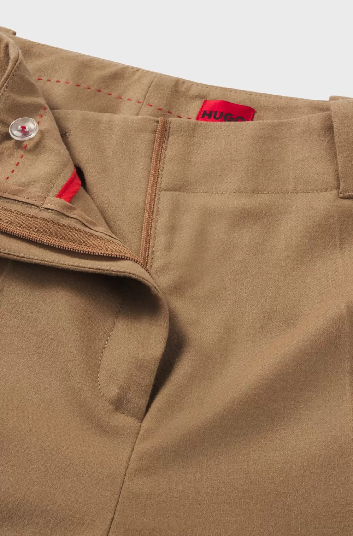 HUGO BOSS Bukser Med Regular Fit Og Brede Ben I Meleret Flannel Beige Outlet