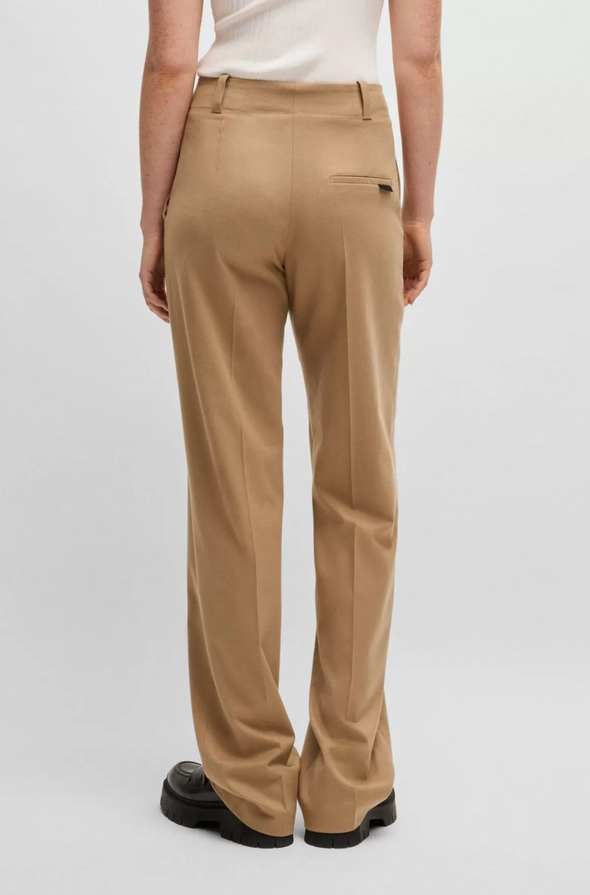 HUGO BOSS Bukser Med Regular Fit Og Brede Ben I Meleret Flannel Beige Outlet