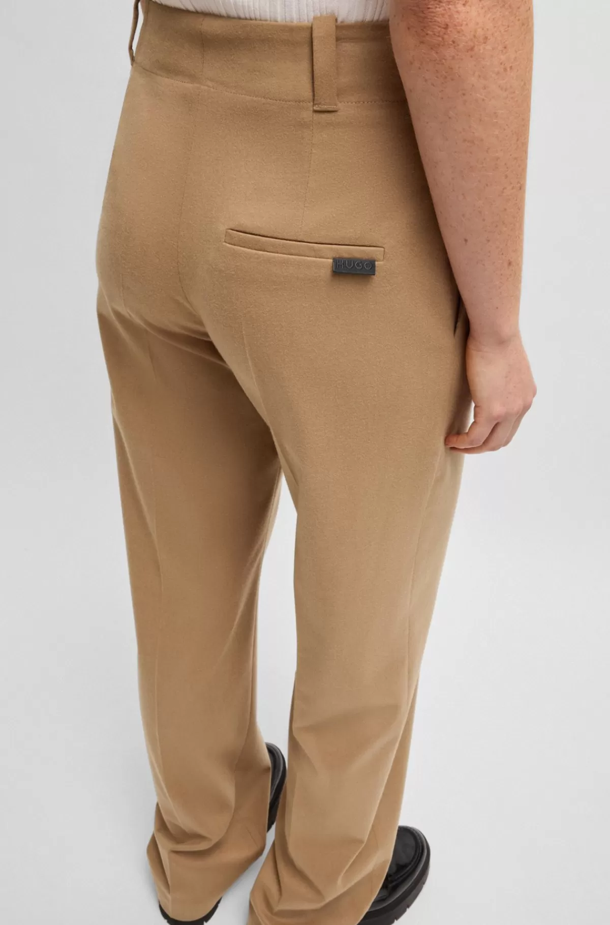 HUGO BOSS Bukser Med Regular Fit Og Brede Ben I Meleret Flannel Beige Outlet