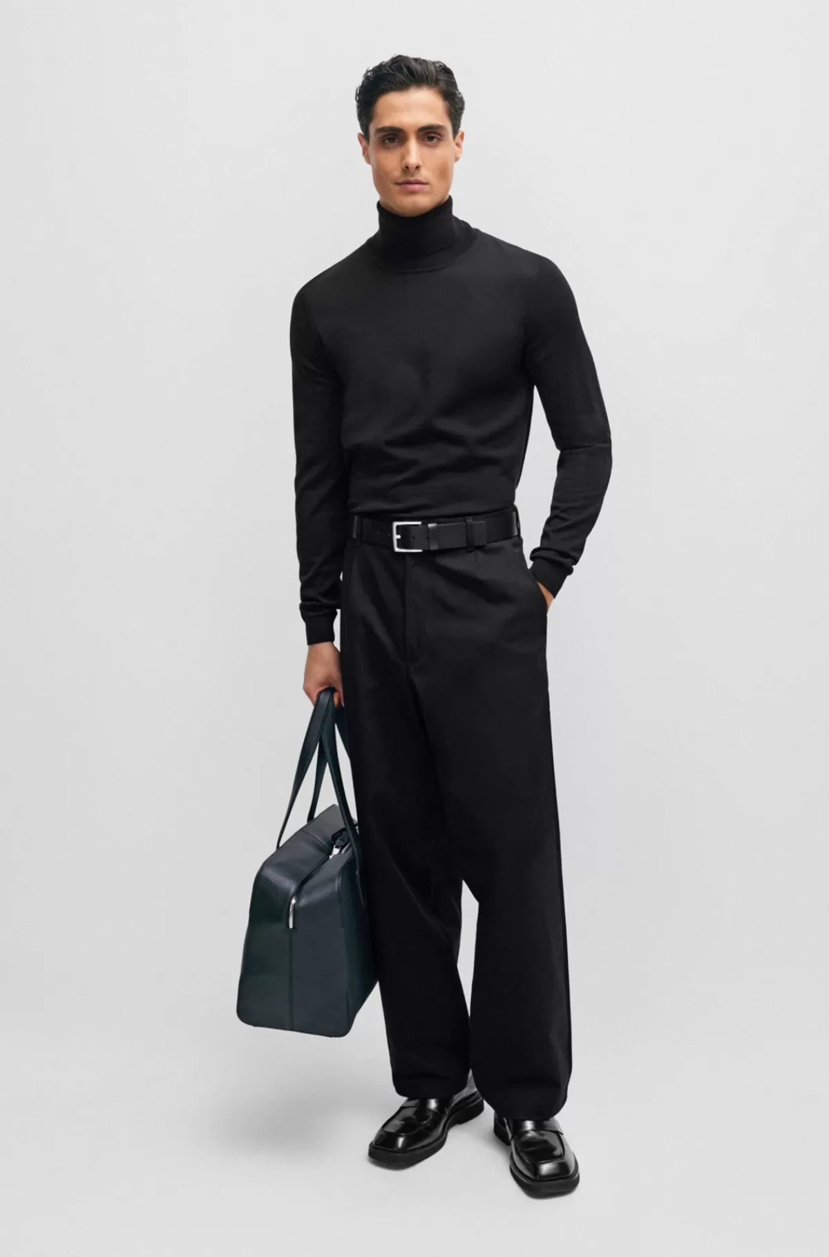 HUGO BOSS Bukser Med Relaxed Fit I Bomuldstwill Med Stræk Sort New