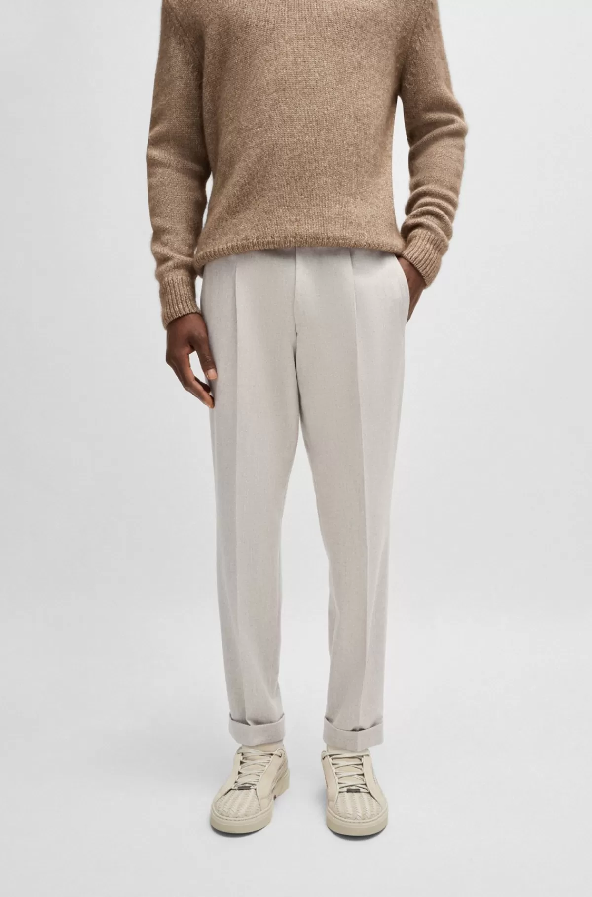 HUGO BOSS Bukser Med Relaxed Fit I Meleret Italiensk Uldflannel Hvid Online