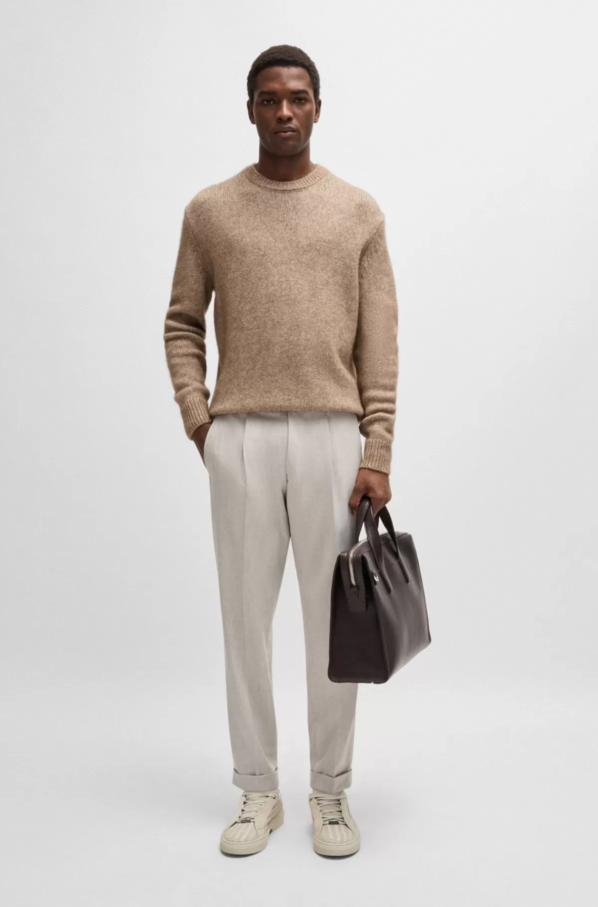 HUGO BOSS Bukser Med Relaxed Fit I Meleret Italiensk Uldflannel Hvid Online