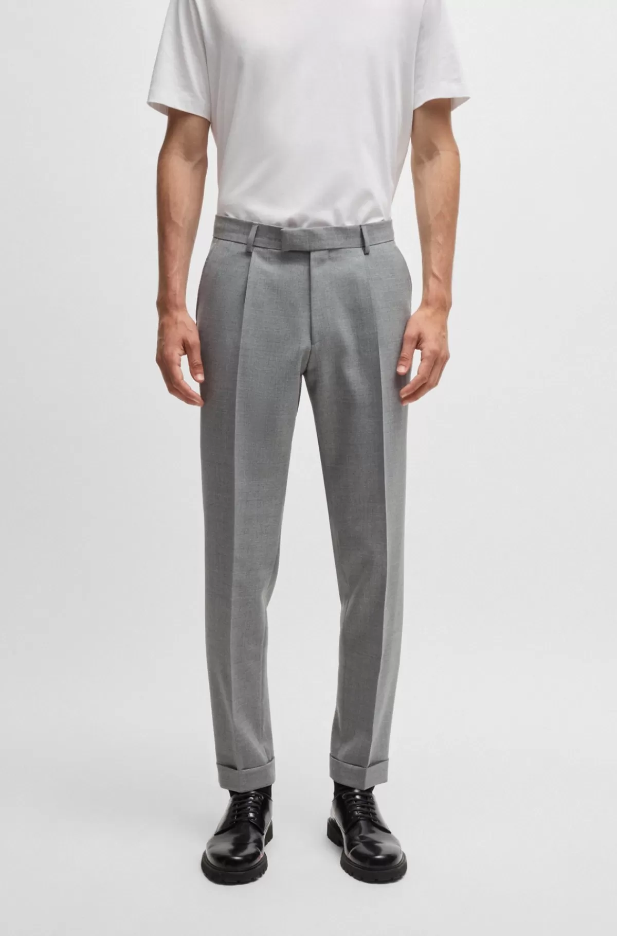 HUGO BOSS Bukser Med Relaxed Fit I Ny Uld Med Mikromønster Sølv Store