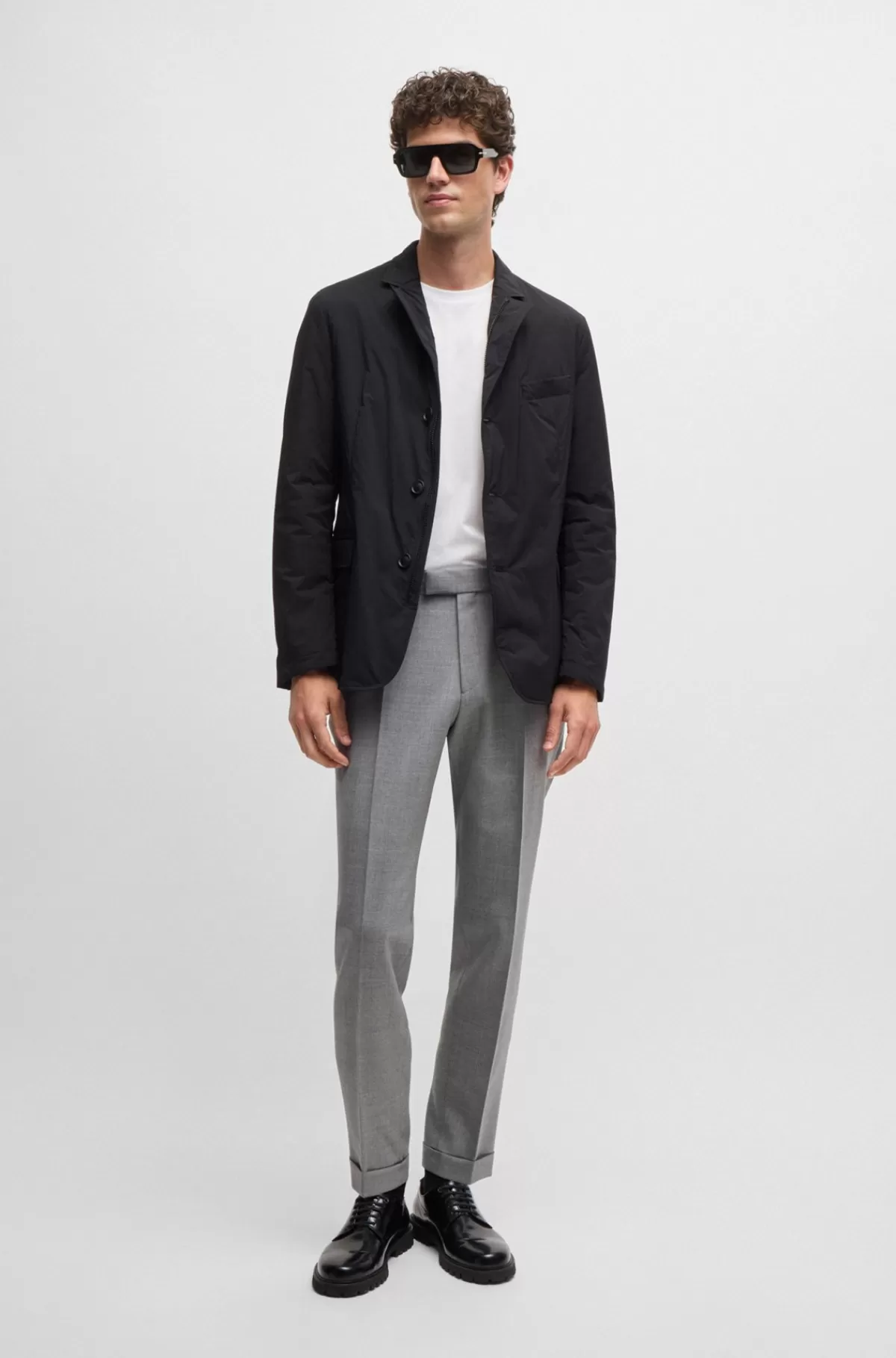 HUGO BOSS Bukser Med Relaxed Fit I Ny Uld Med Mikromønster Sølv Store