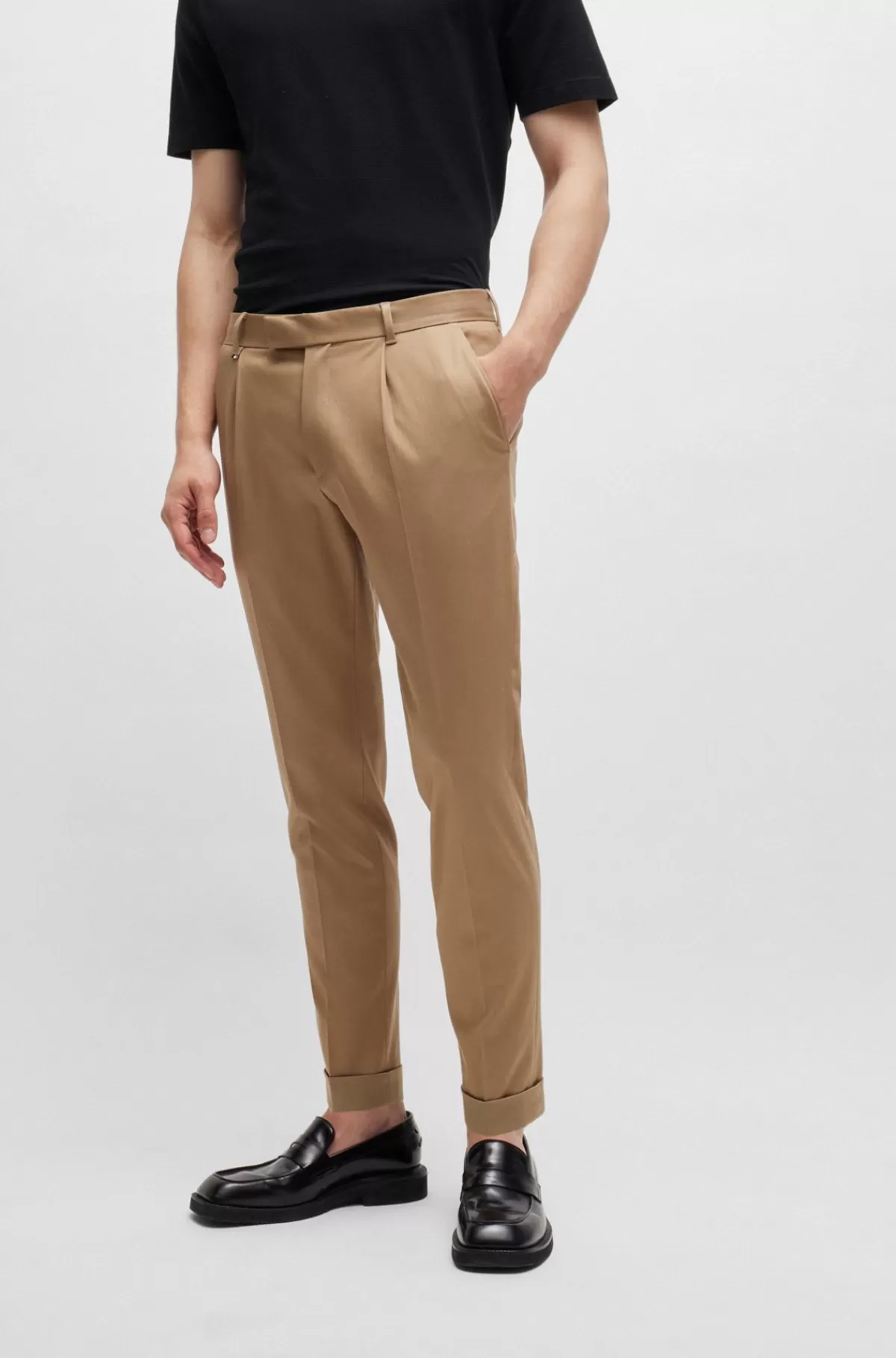 HUGO BOSS Bukser Med Relaxed Fit I Stof Med Stræk Og Læg Foran Beige Best Sale